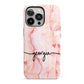 Personalised Pink Gold Agate Handwriting Text iPhone 13 Pro Full Wrap 3D Tough Case