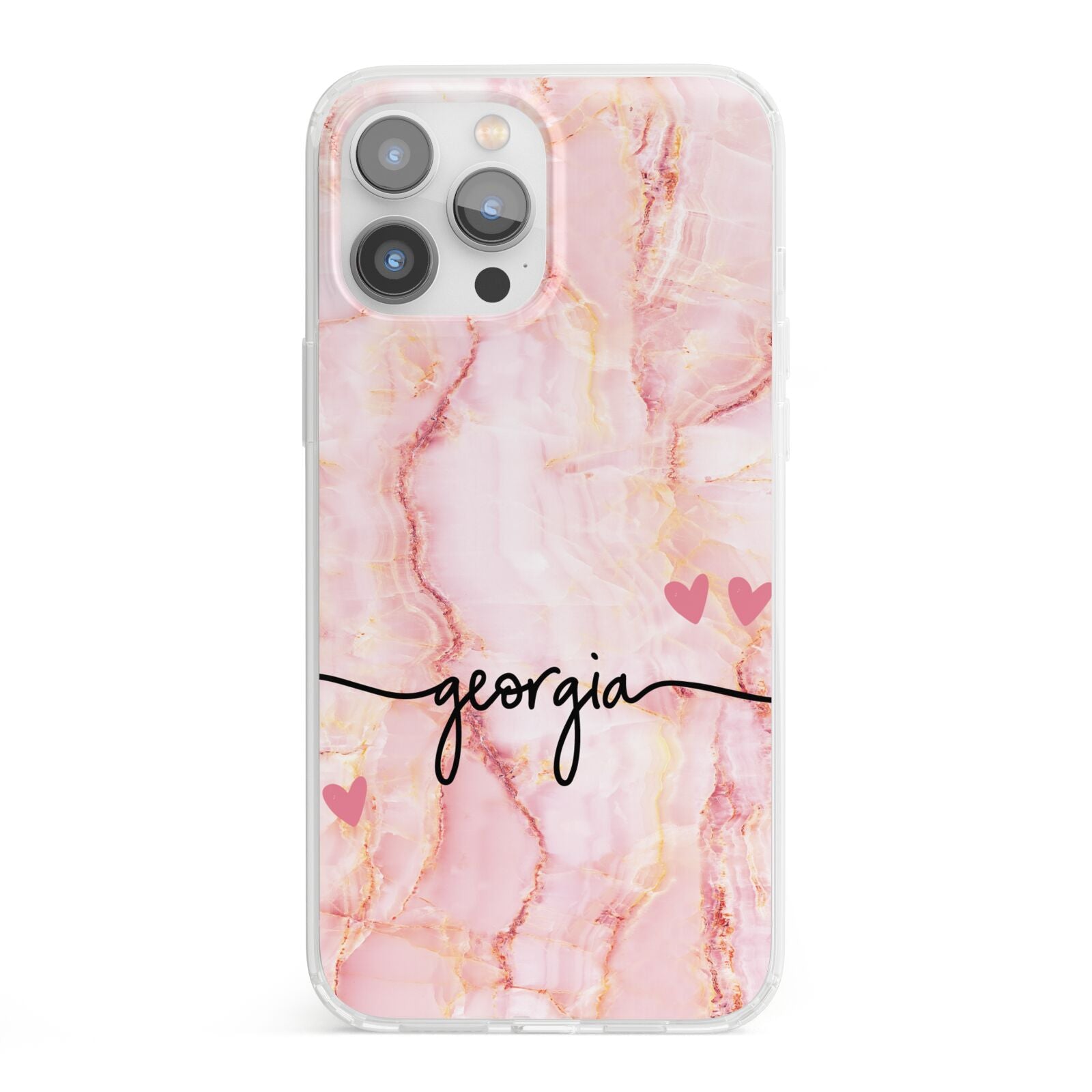 Personalised Pink Gold Agate Handwriting Text iPhone 13 Pro Max Clear Bumper Case