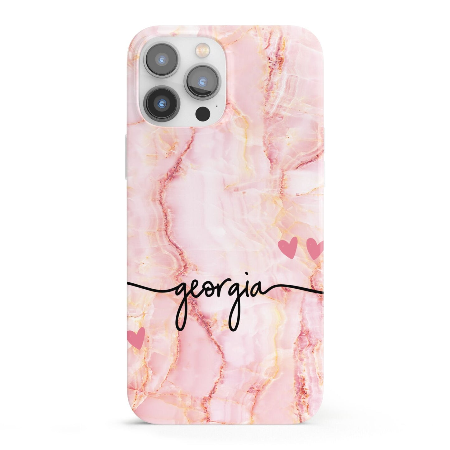 Personalised Pink Gold Agate Handwriting Text iPhone 13 Pro Max Full Wrap 3D Snap Case