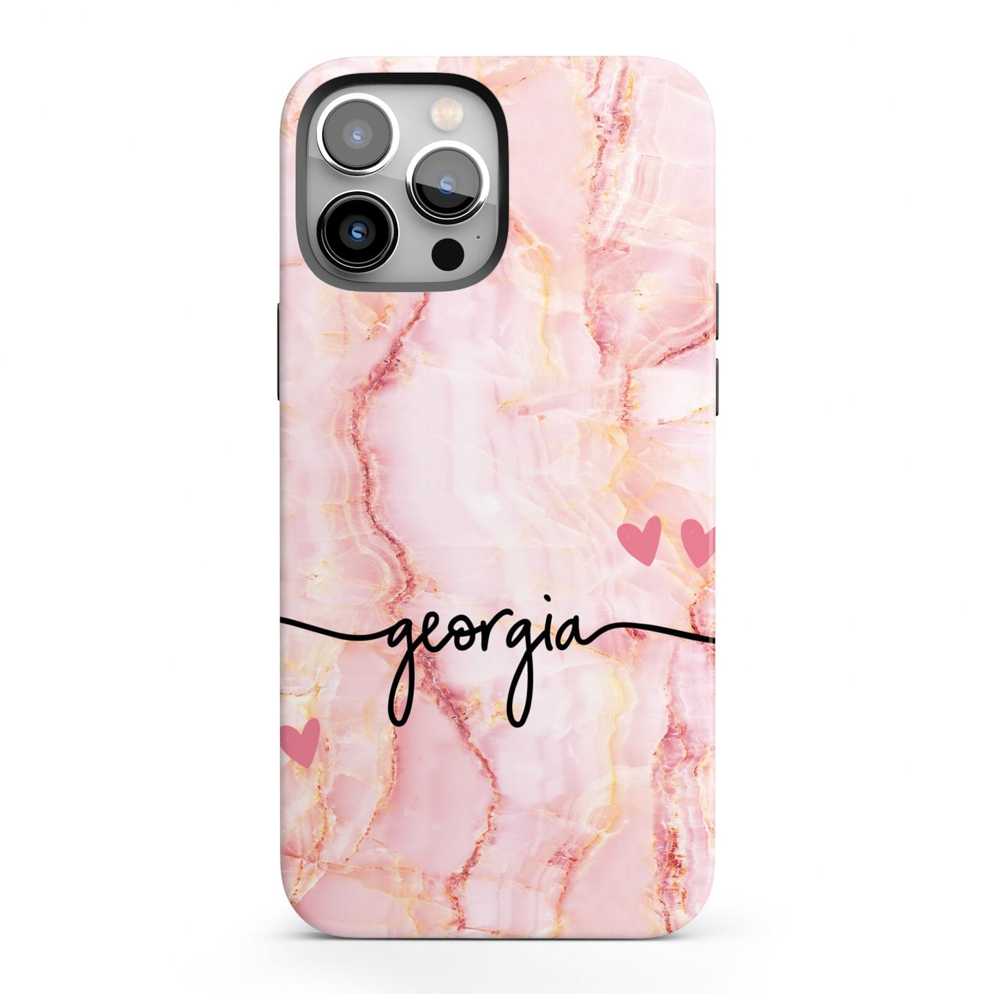 Personalised Pink Gold Agate Handwriting Text iPhone 13 Pro Max Full Wrap 3D Tough Case