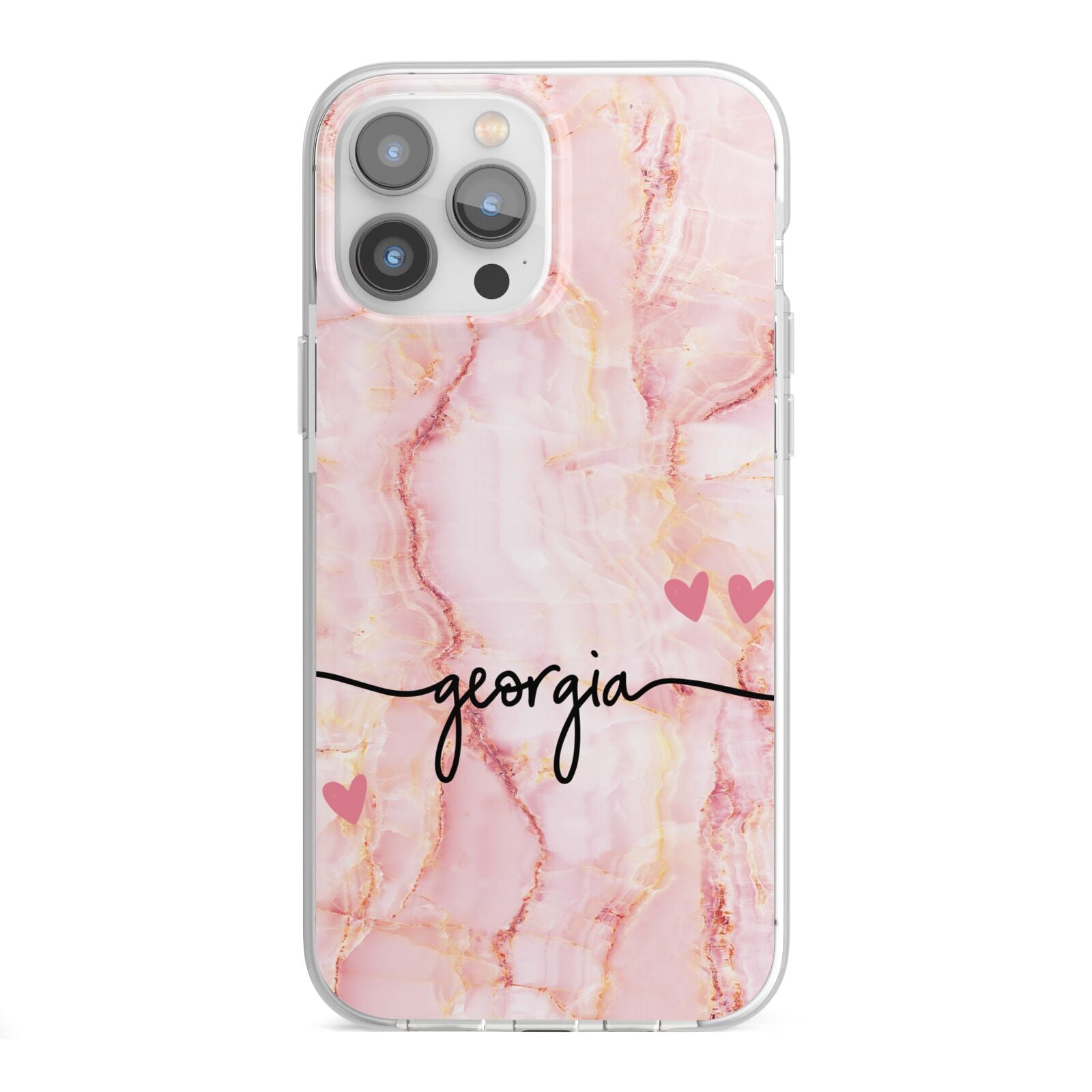 Personalised Pink Gold Agate Handwriting Text iPhone 13 Pro Max TPU Impact Case with White Edges