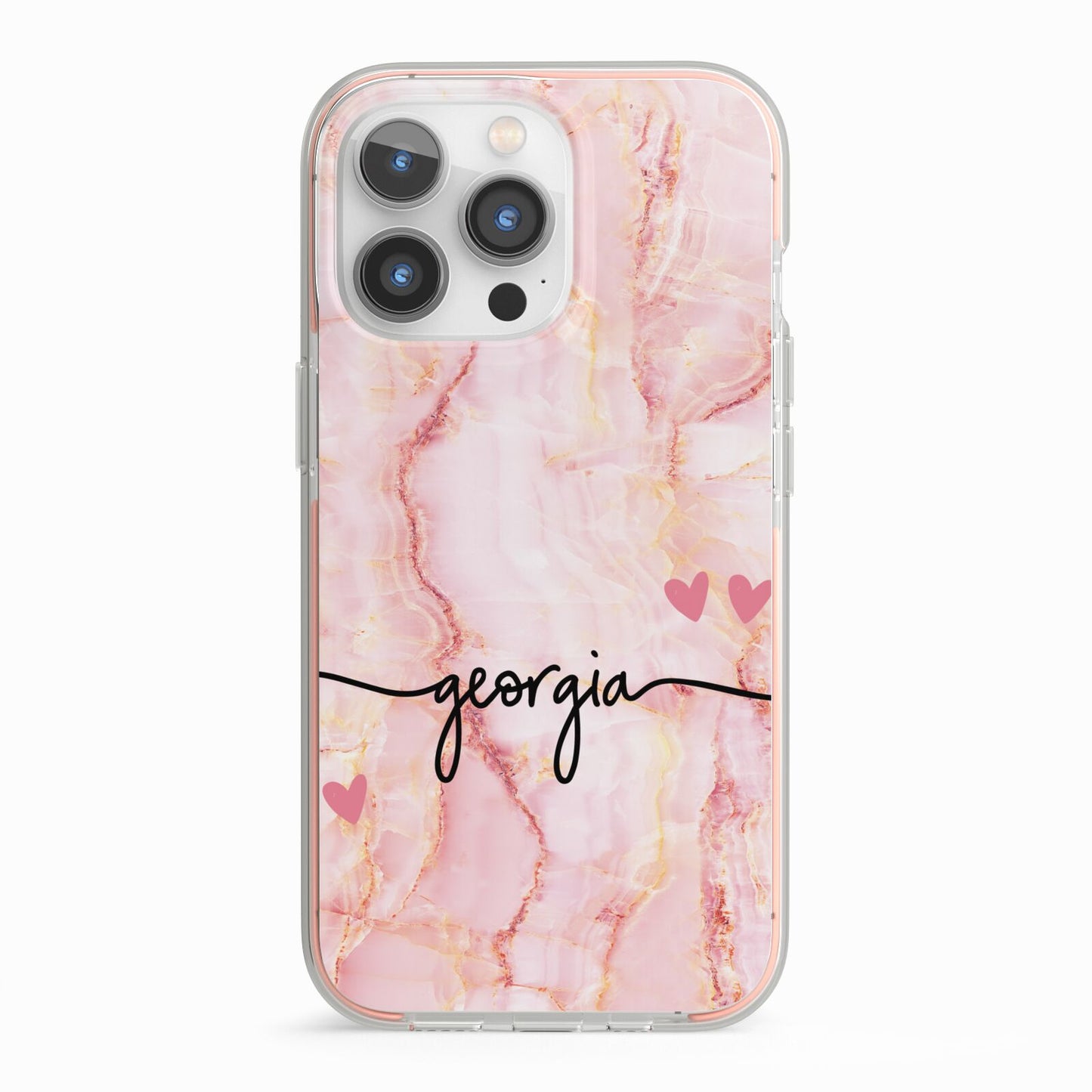 Personalised Pink Gold Agate Handwriting Text iPhone 13 Pro TPU Impact Case with Pink Edges