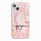 Personalised Pink Gold Agate Handwriting Text iPhone 13 TPU Impact Case with Pink Edges