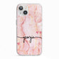 Personalised Pink Gold Agate Handwriting Text iPhone 13 TPU Impact Case with White Edges