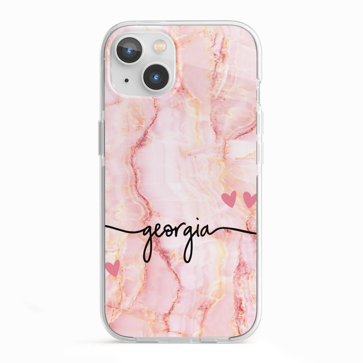 Personalised Pink Gold Agate Handwriting Text iPhone 13 TPU Impact Case with White Edges