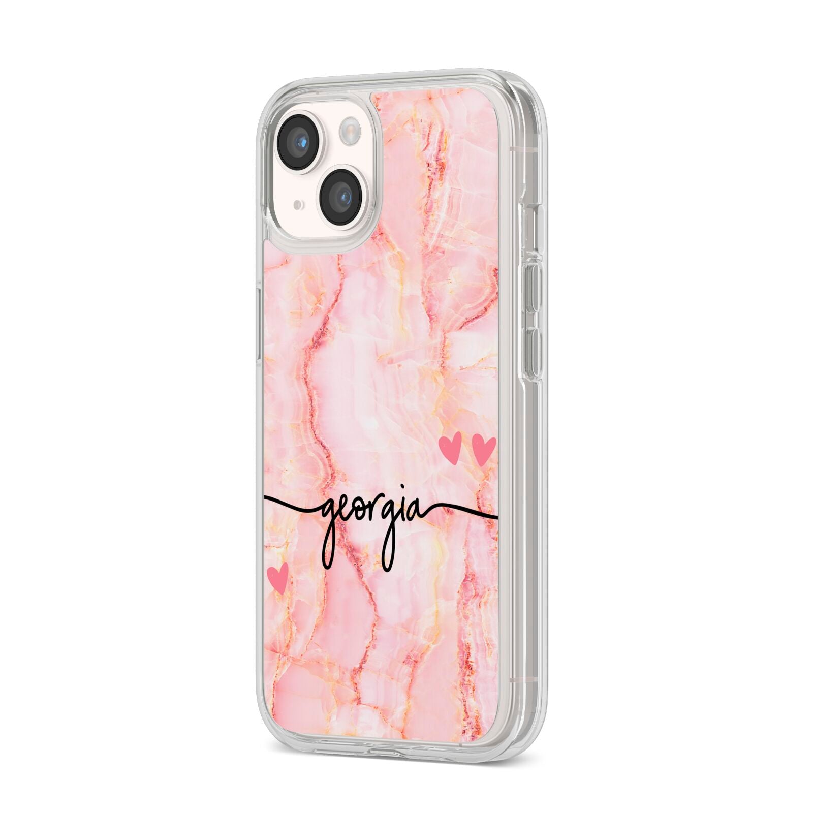 Personalised Pink Gold Agate Handwriting Text iPhone 14 Clear Tough Case Starlight Angled Image