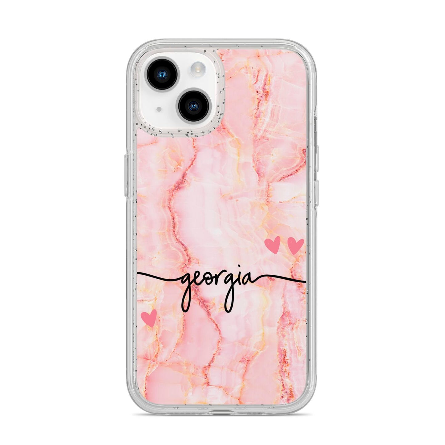 Personalised Pink Gold Agate Handwriting Text iPhone 14 Glitter Tough Case Starlight