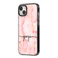 Personalised Pink Gold Agate Handwriting Text iPhone 14 Plus Black Impact Case Side Angle on Silver phone