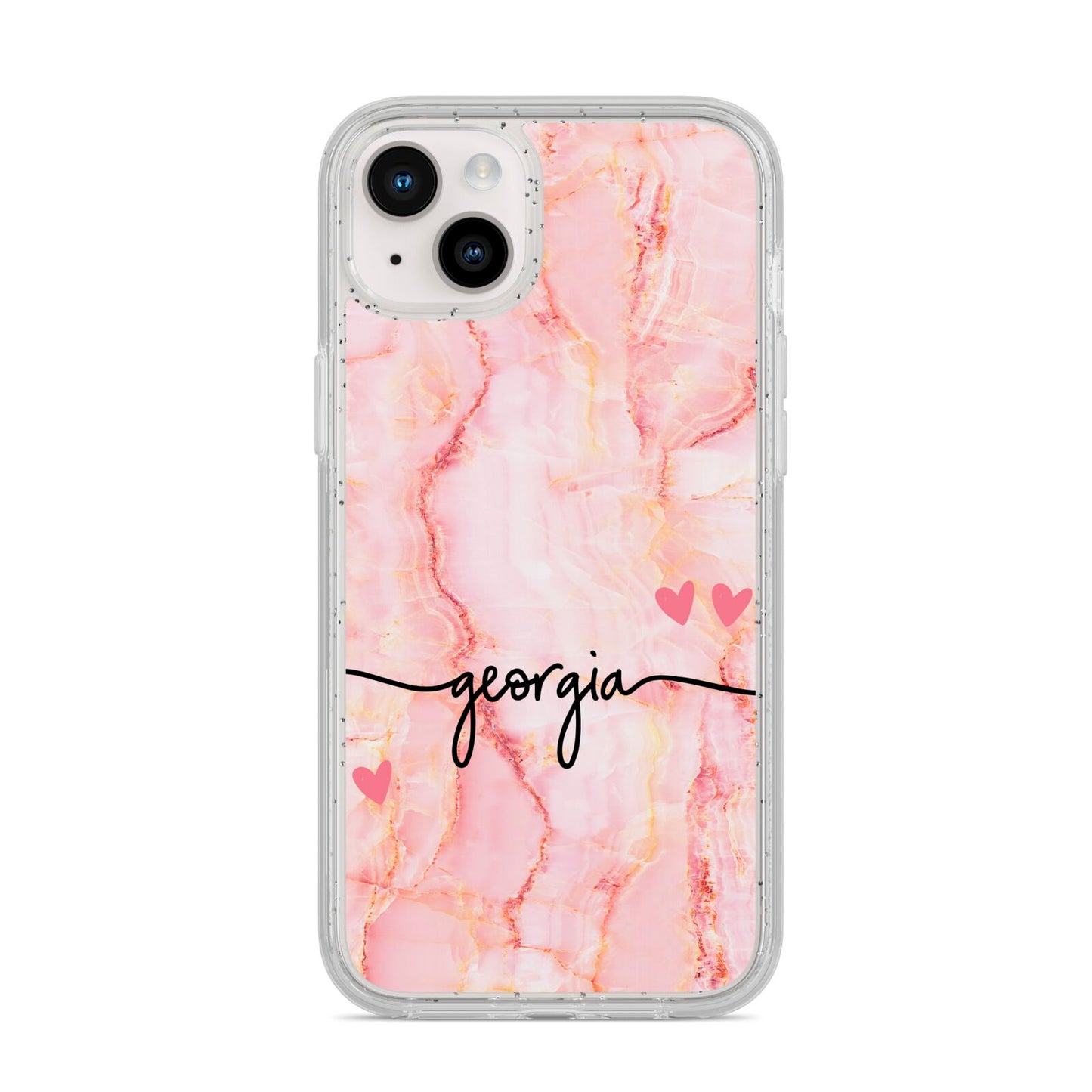 Personalised Pink Gold Agate Handwriting Text iPhone 14 Plus Glitter Tough Case Starlight