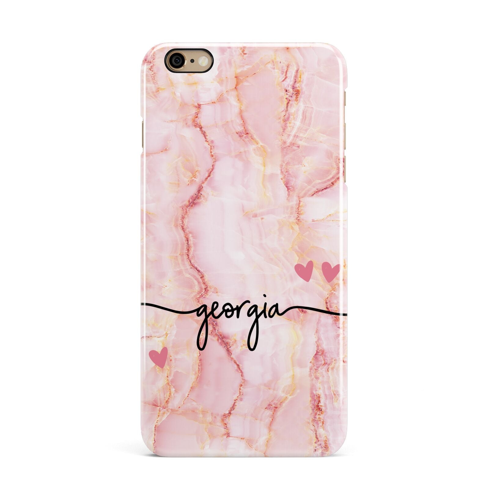 Personalised Pink Gold Agate Handwriting Text iPhone 6 Plus 3D Snap Case on Gold Phone