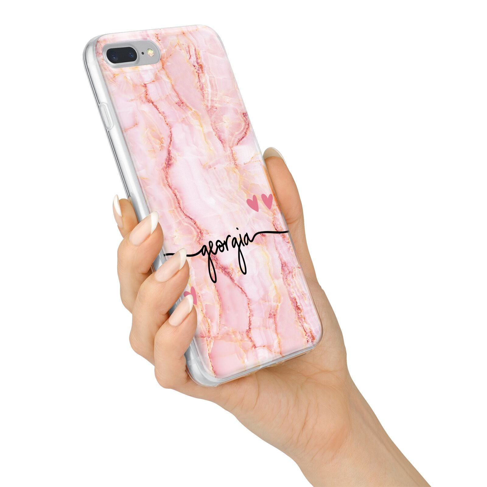 Personalised Pink Gold Agate Handwriting Text iPhone 7 Plus Bumper Case on Silver iPhone Alternative Image