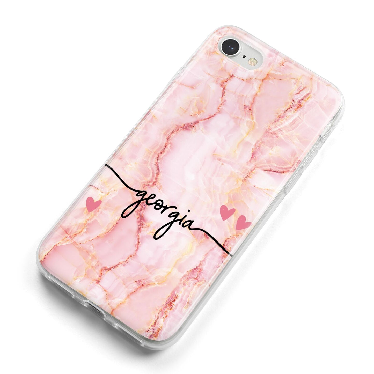 Personalised Pink Gold Agate Handwriting Text iPhone 8 Bumper Case on Silver iPhone Alternative Image