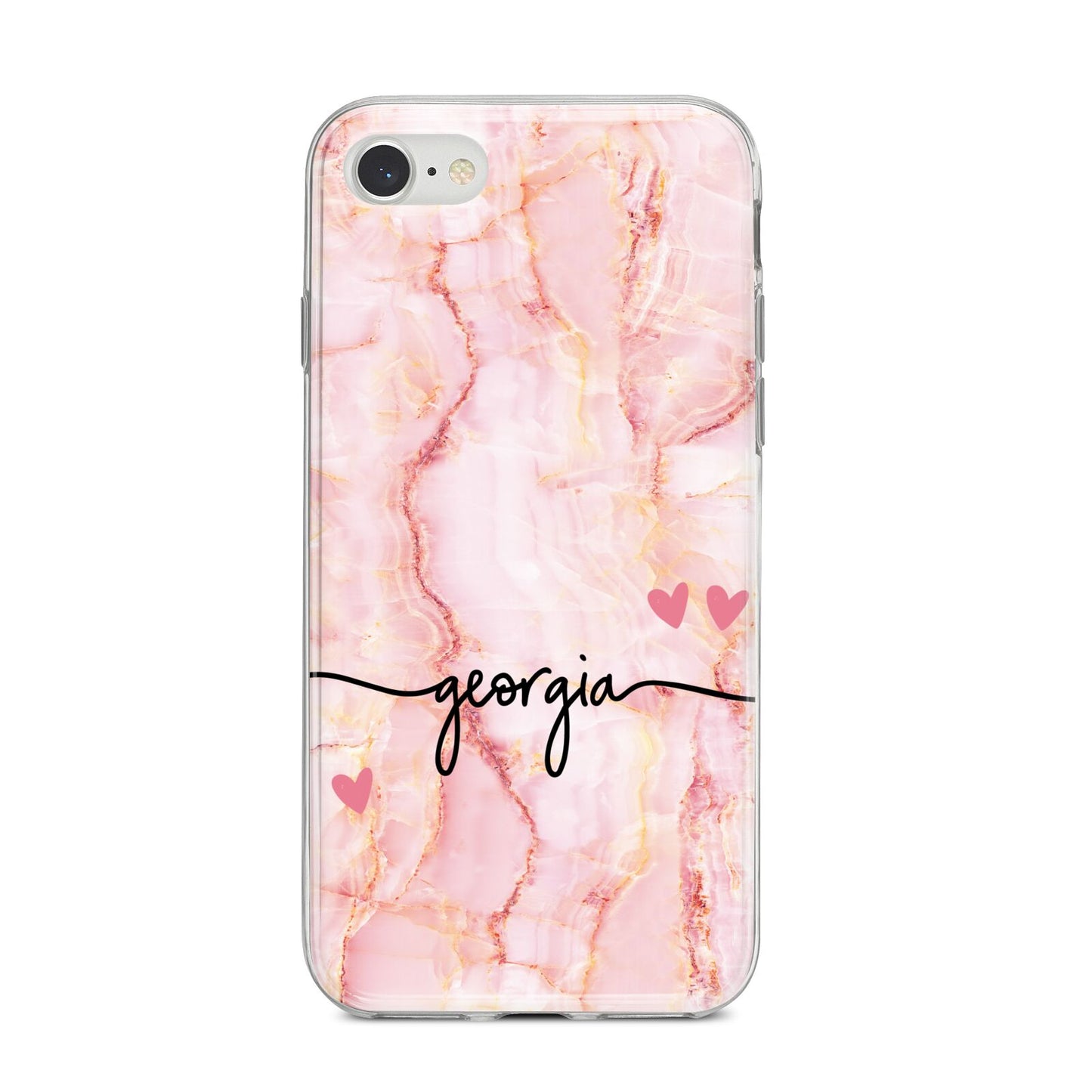 Personalised Pink Gold Agate Handwriting Text iPhone 8 Bumper Case on Silver iPhone