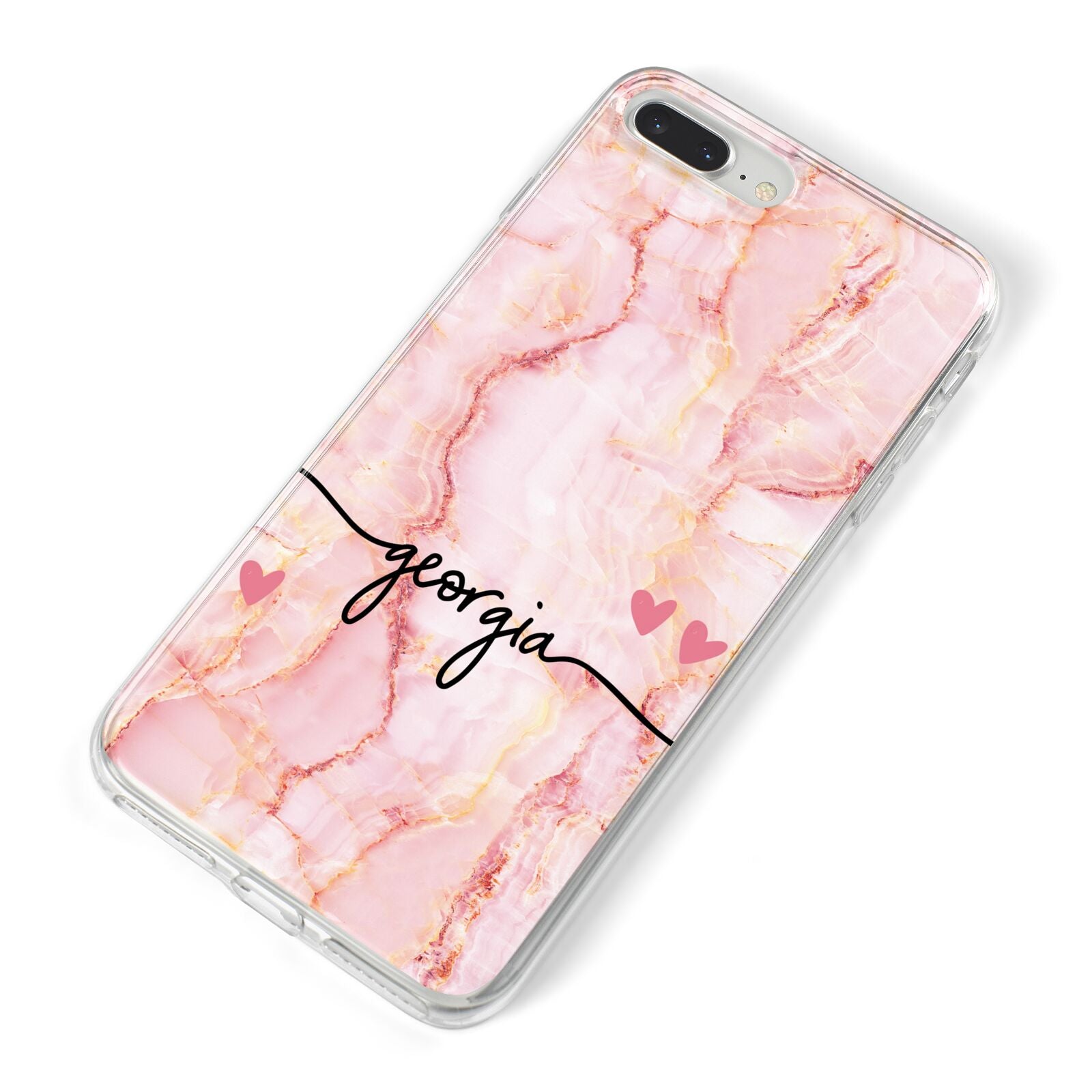 Personalised Pink Gold Agate Handwriting Text iPhone 8 Plus Bumper Case on Silver iPhone Alternative Image
