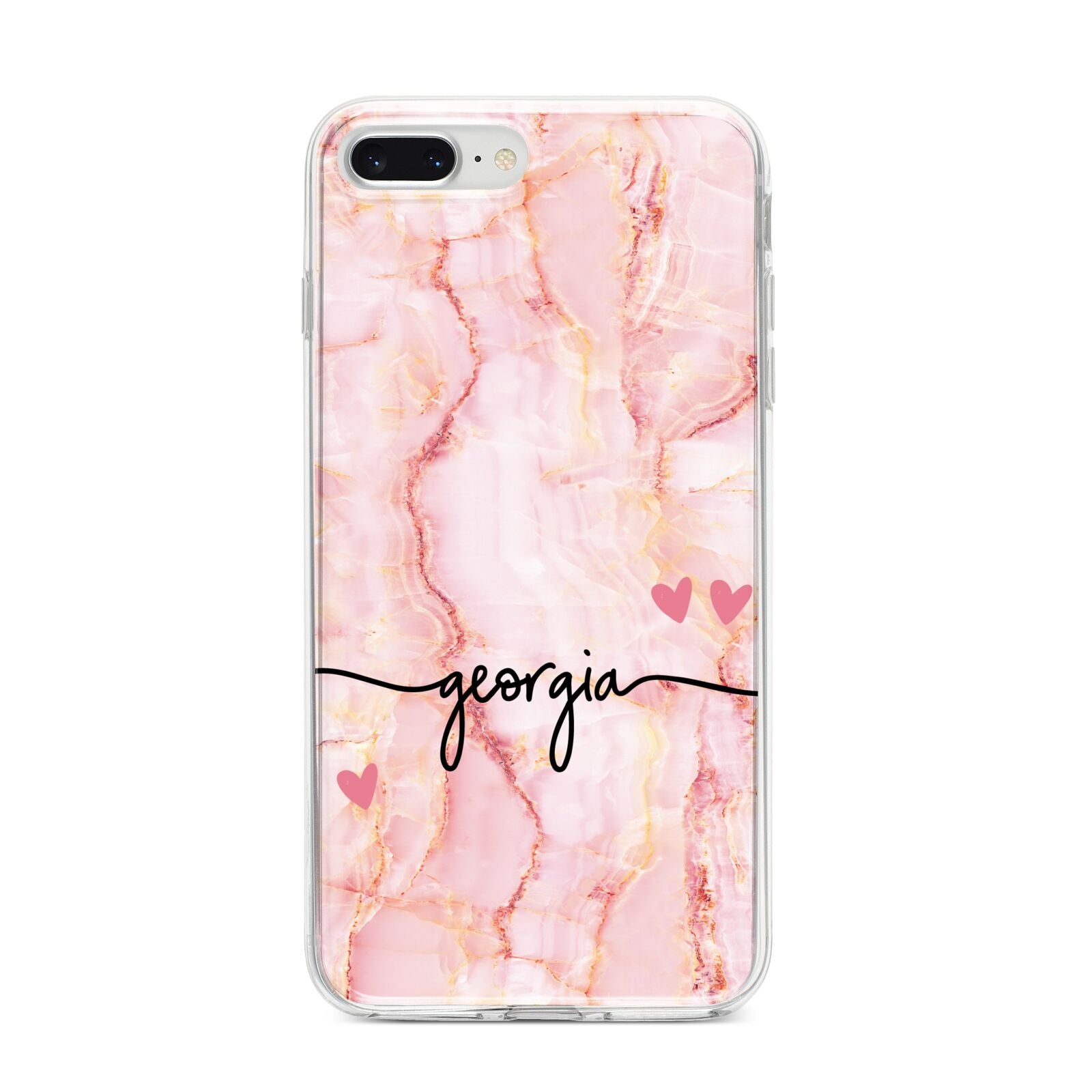 Personalised Pink Gold Agate Handwriting Text iPhone 8 Plus Bumper Case on Silver iPhone