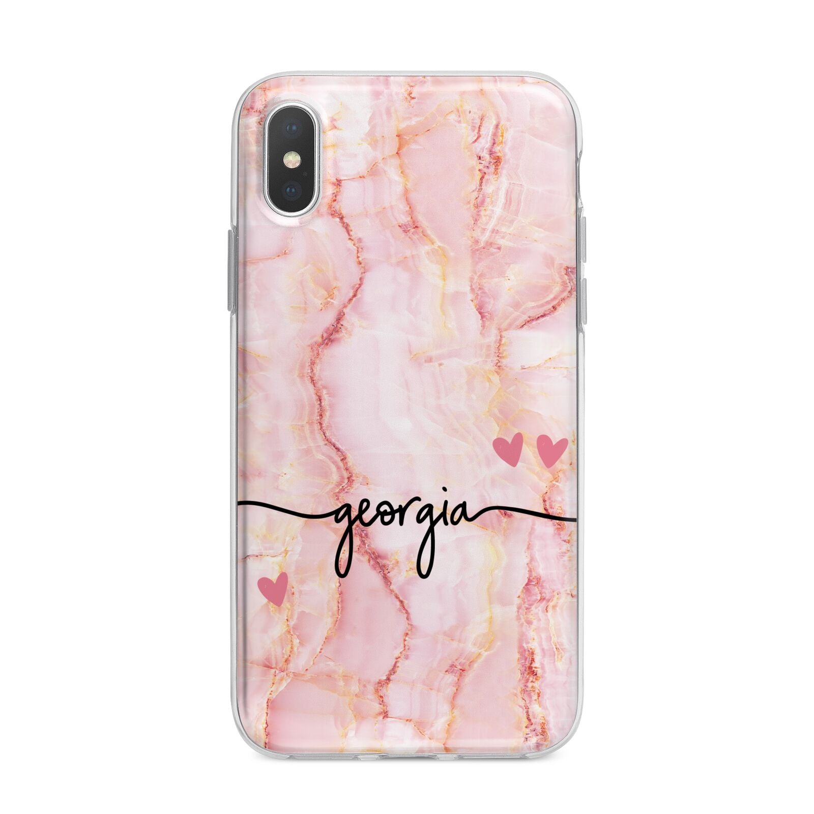 Personalised Pink Gold Agate Handwriting Text iPhone X Bumper Case on Silver iPhone Alternative Image 1