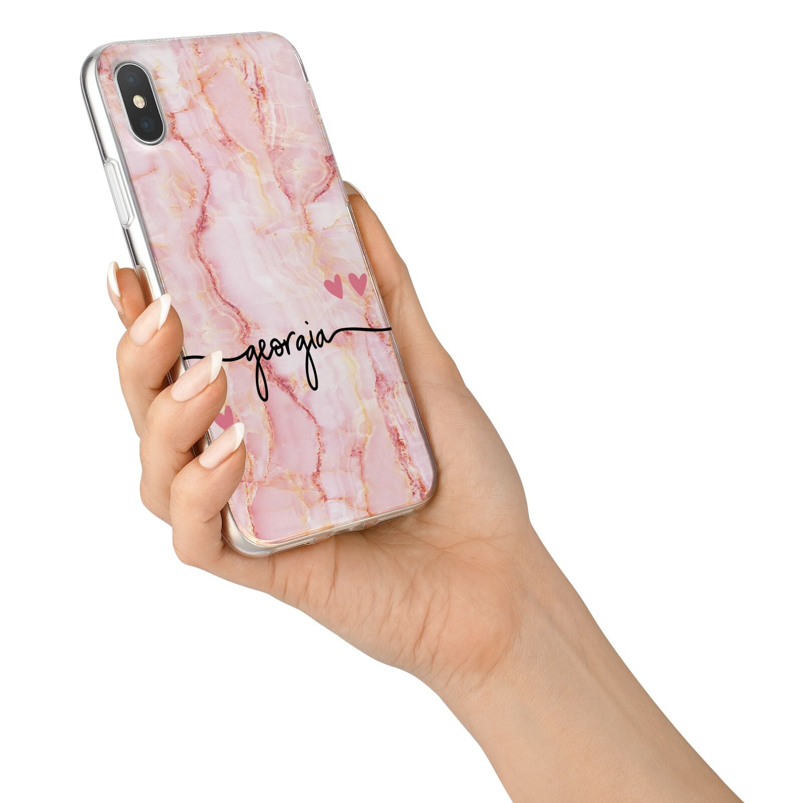 Personalised Pink Gold Agate Handwriting Text iPhone X Bumper Case on Silver iPhone Alternative Image 2