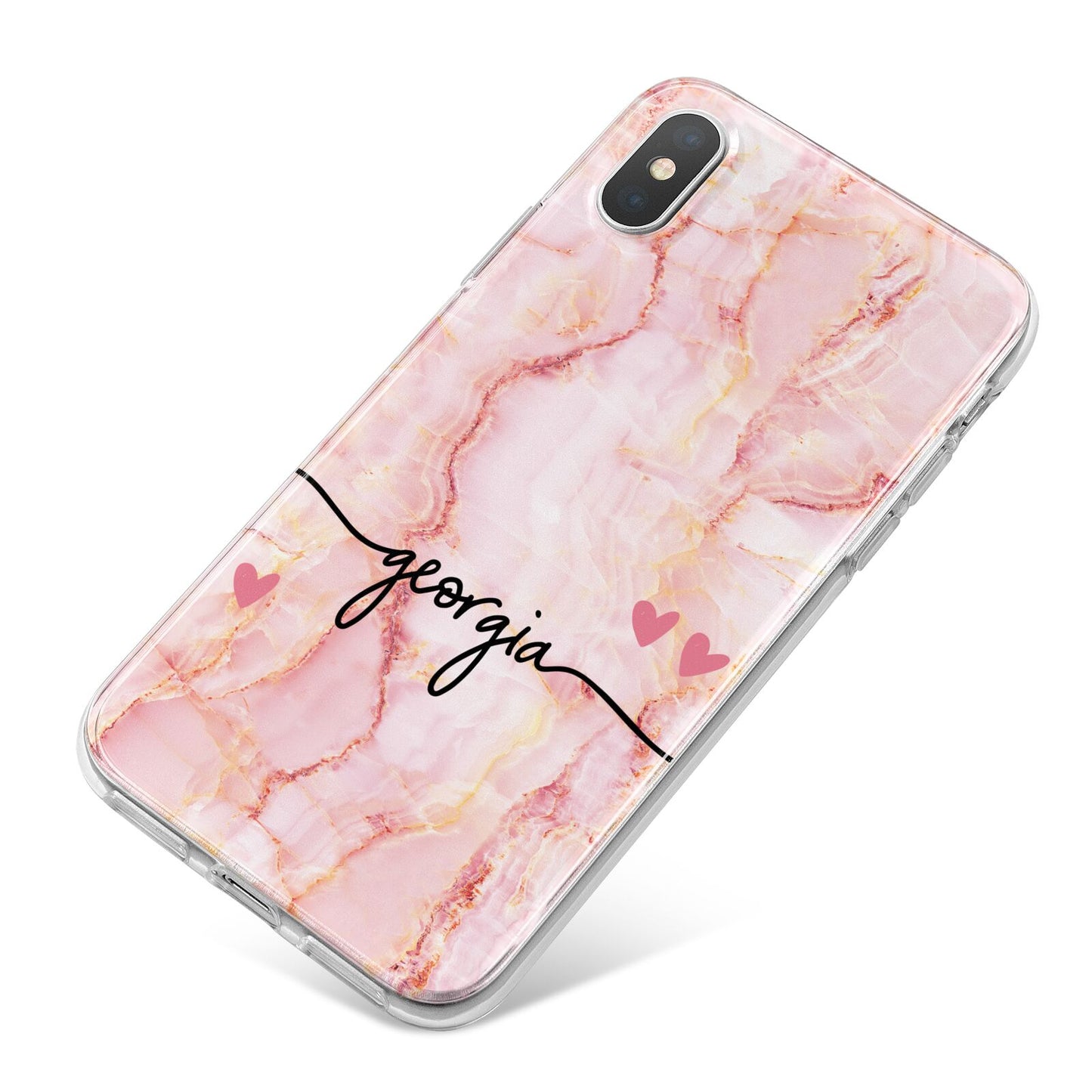 Personalised Pink Gold Agate Handwriting Text iPhone X Bumper Case on Silver iPhone