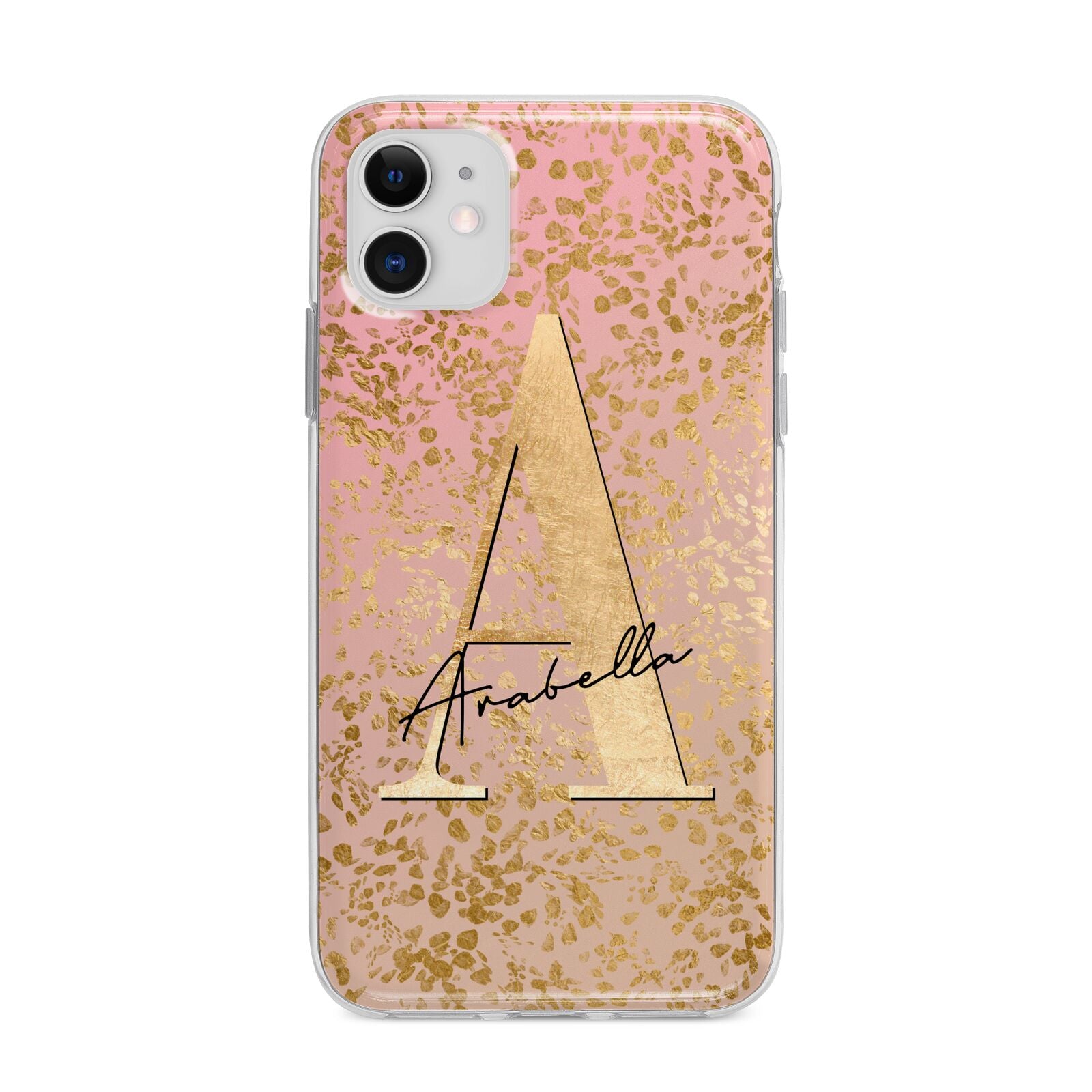 Personalised Pink Gold Cheetah Apple iPhone 11 in White with Bumper Case