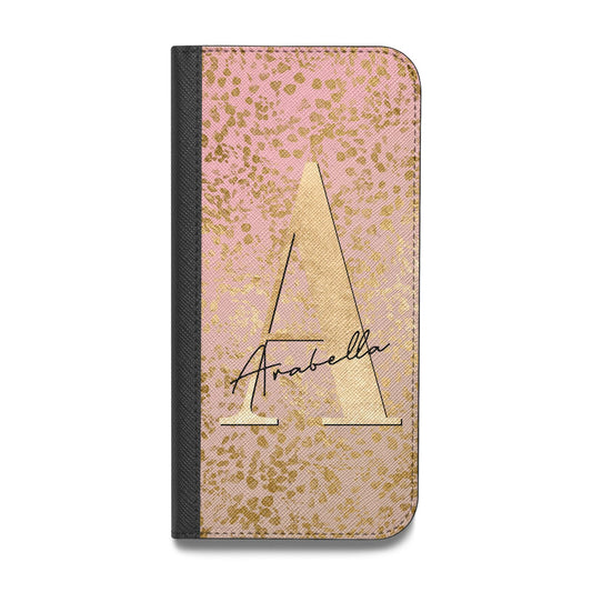 Personalised Pink Gold Cheetah Vegan Leather Flip iPhone Case