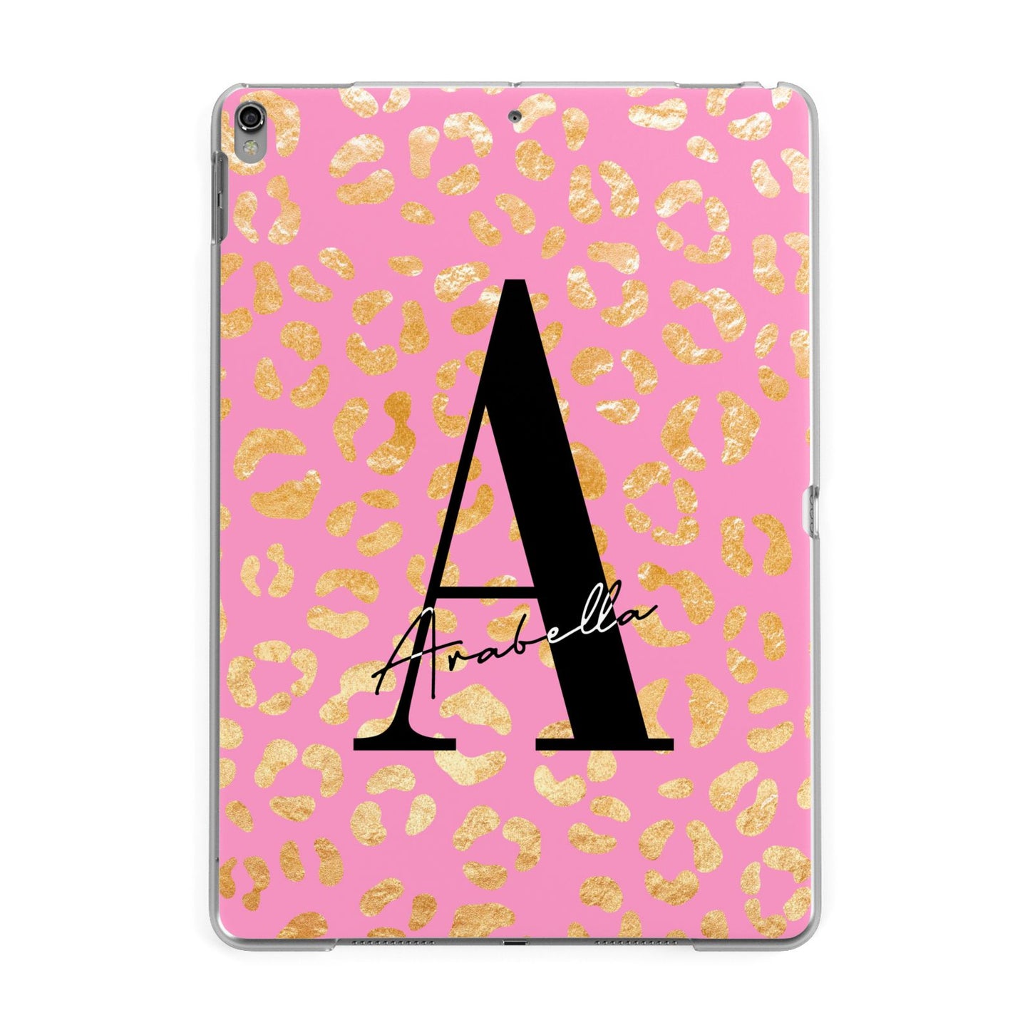 Personalised Pink Gold Leopard Print Apple iPad Grey Case