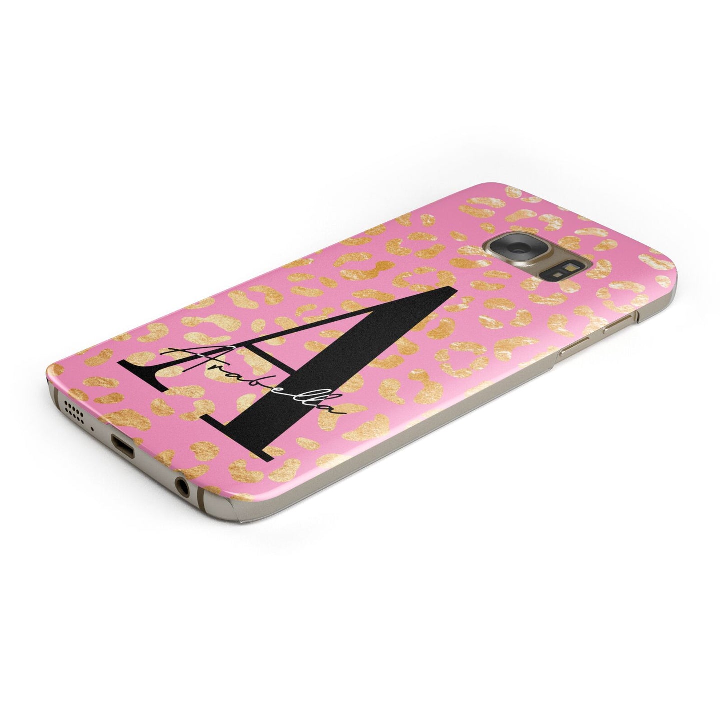 Personalised Pink Gold Leopard Print Protective Samsung Galaxy Case Angled Image