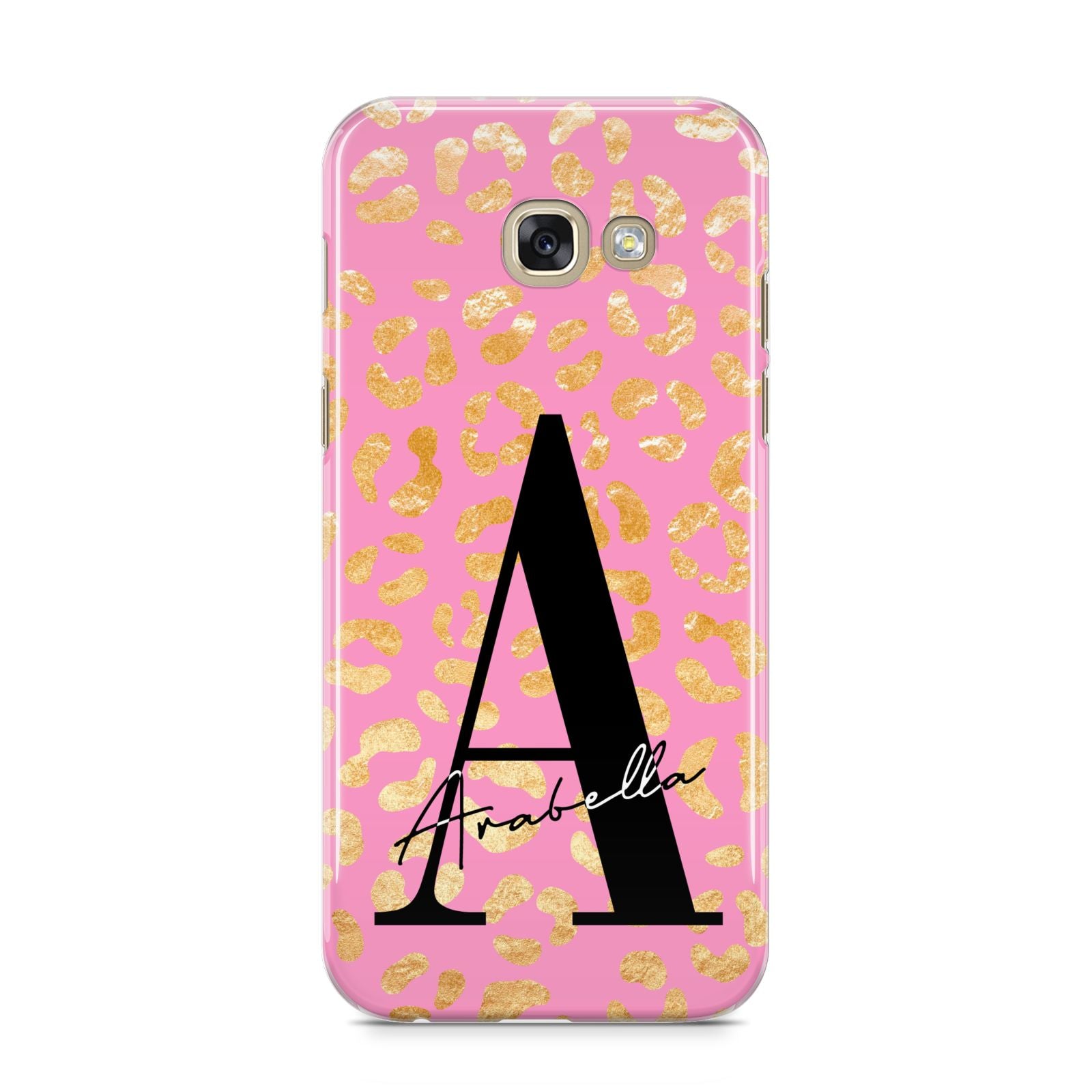 Personalised Pink Gold Leopard Print Samsung Galaxy A5 2017 Case on gold phone