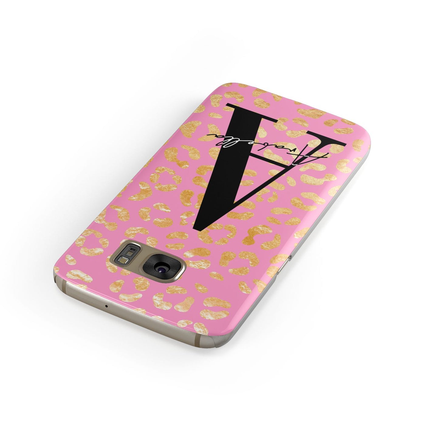 Personalised Pink Gold Leopard Print Samsung Galaxy Case Front Close Up