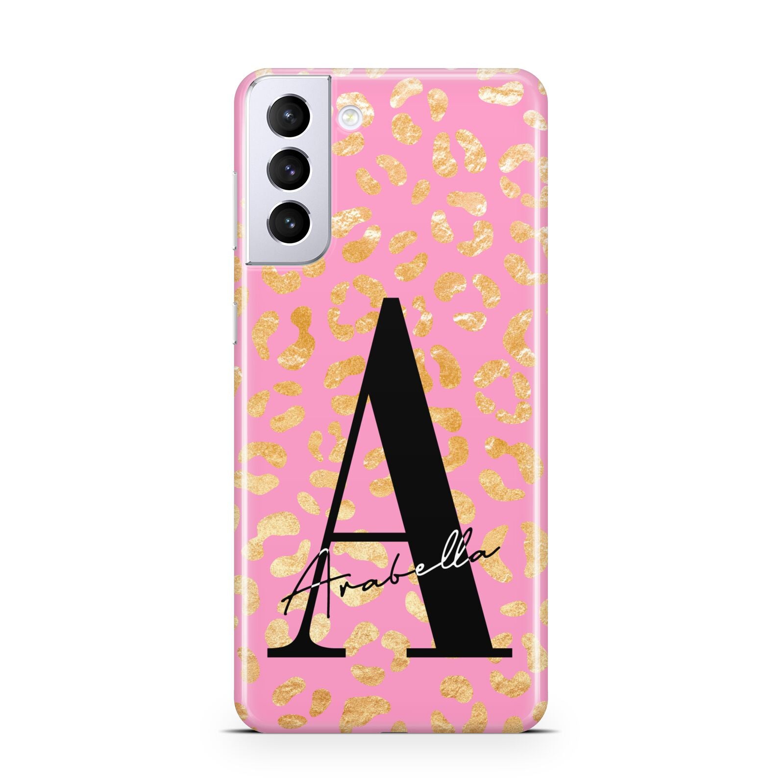 Personalised Pink Gold Leopard Print Samsung S21 Plus Case