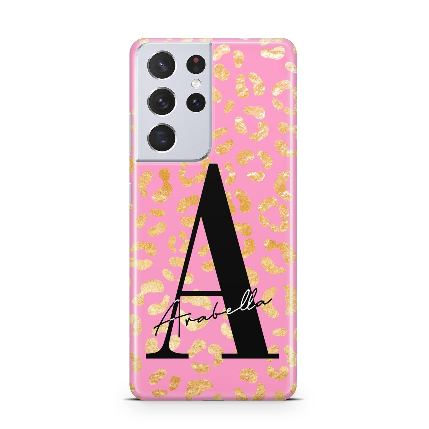 Personalised Pink Gold Leopard Print Samsung S21 Ultra Case