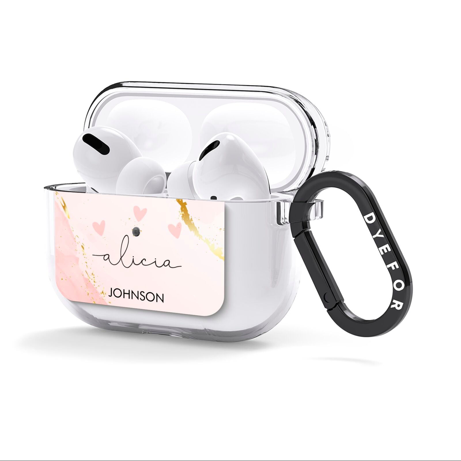 Personalised Pink Gold Marble Names AirPods Clear Case 3rd Gen Side Image