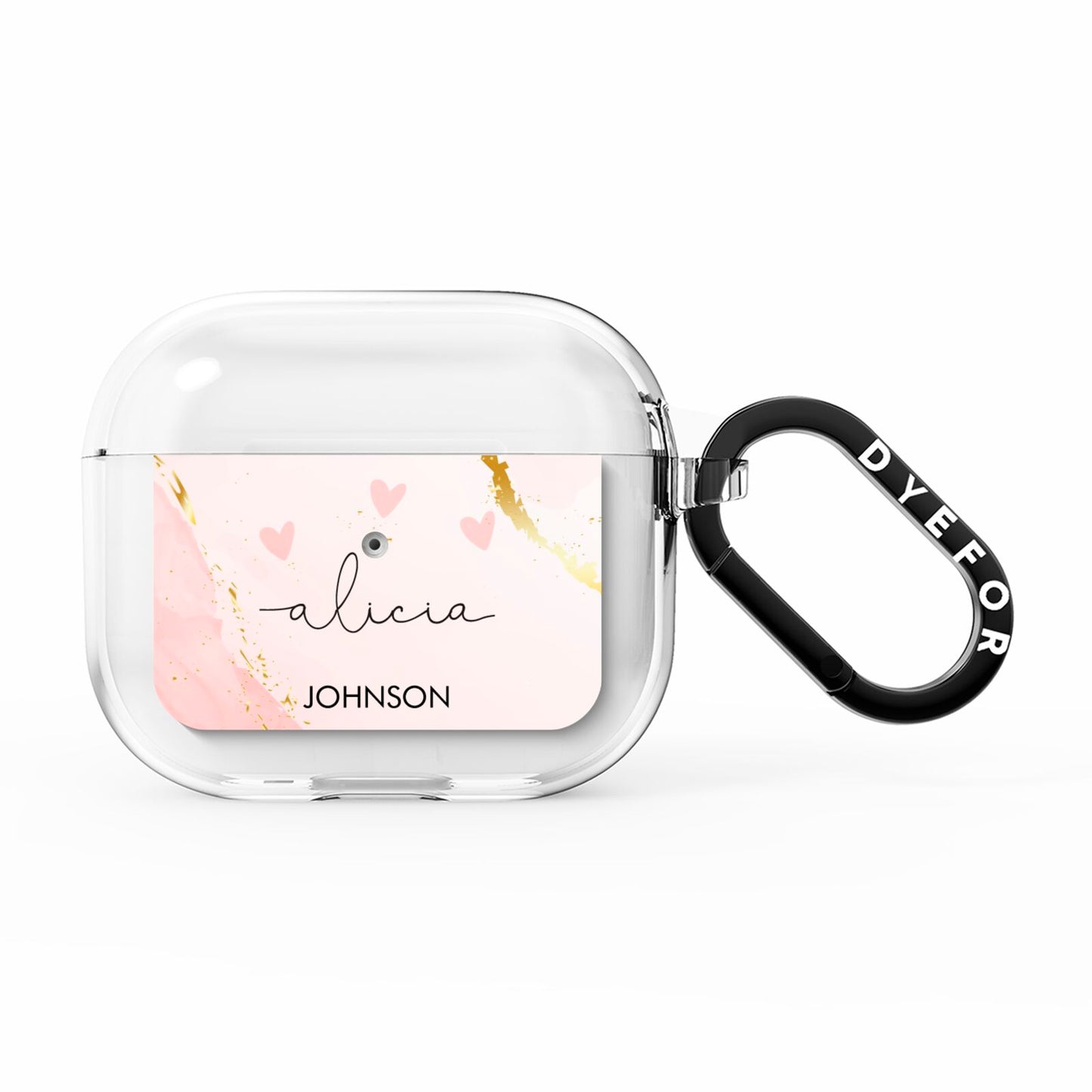 Personalised Pink Gold Marble Names AirPods Clear Case 3rd Gen