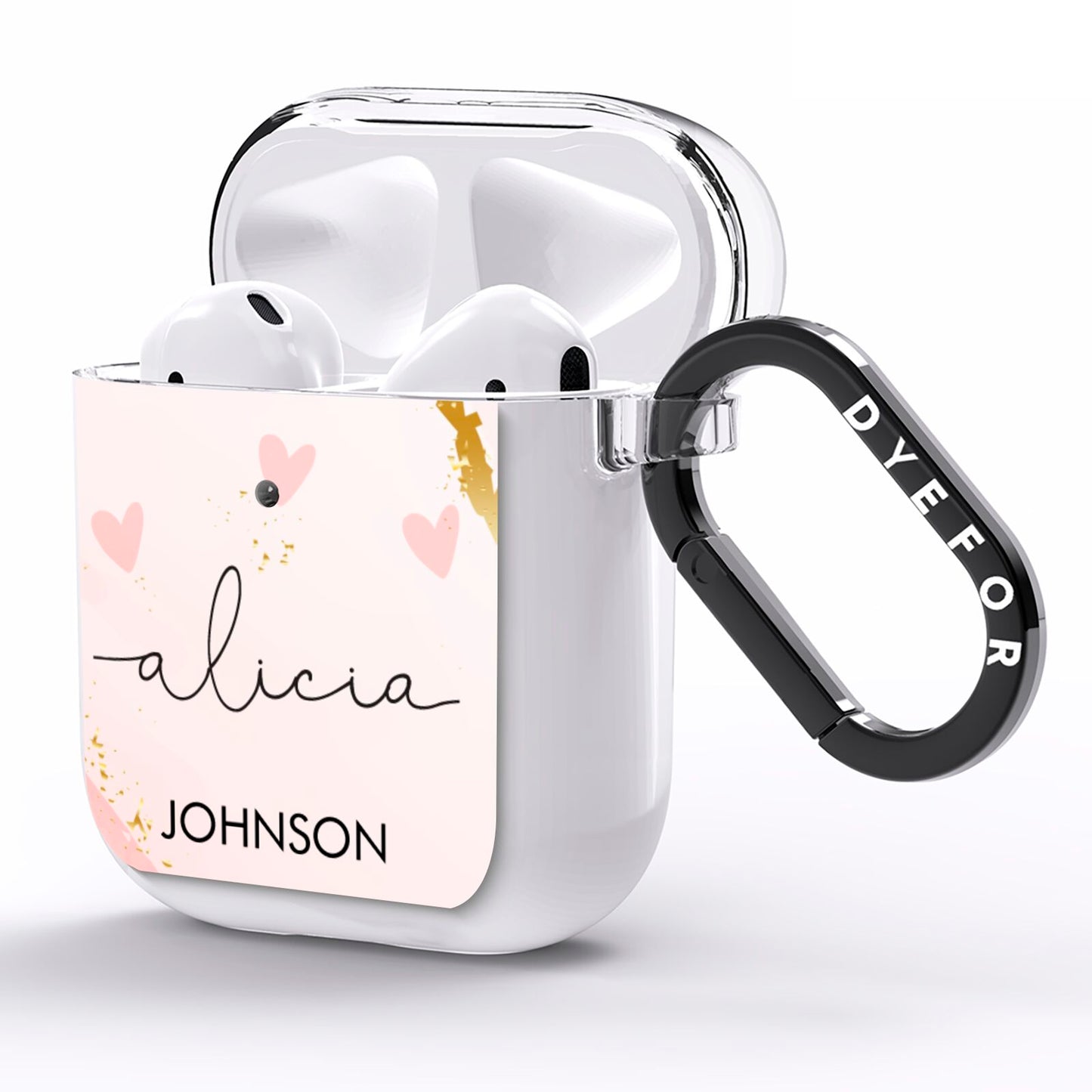 Personalised Pink Gold Marble Names AirPods Clear Case Side Image