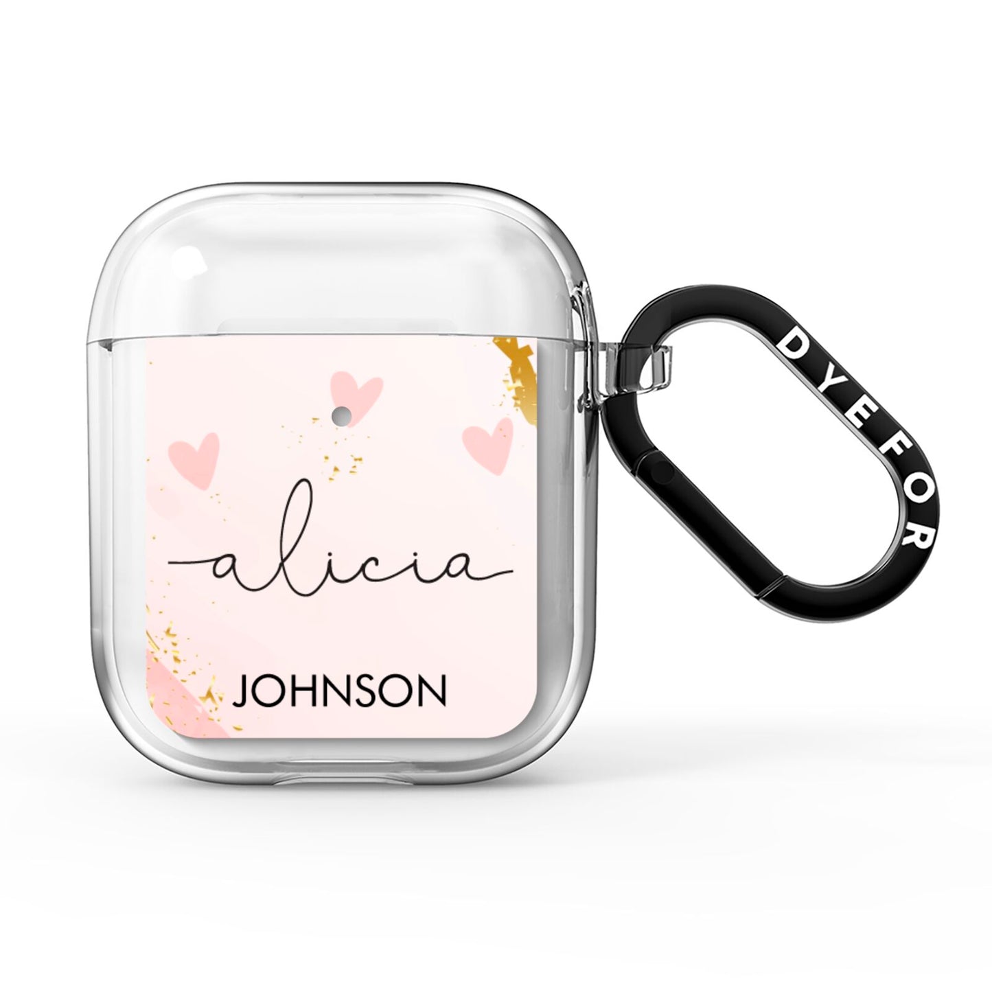 Personalised Pink Gold Marble Names AirPods Clear Case