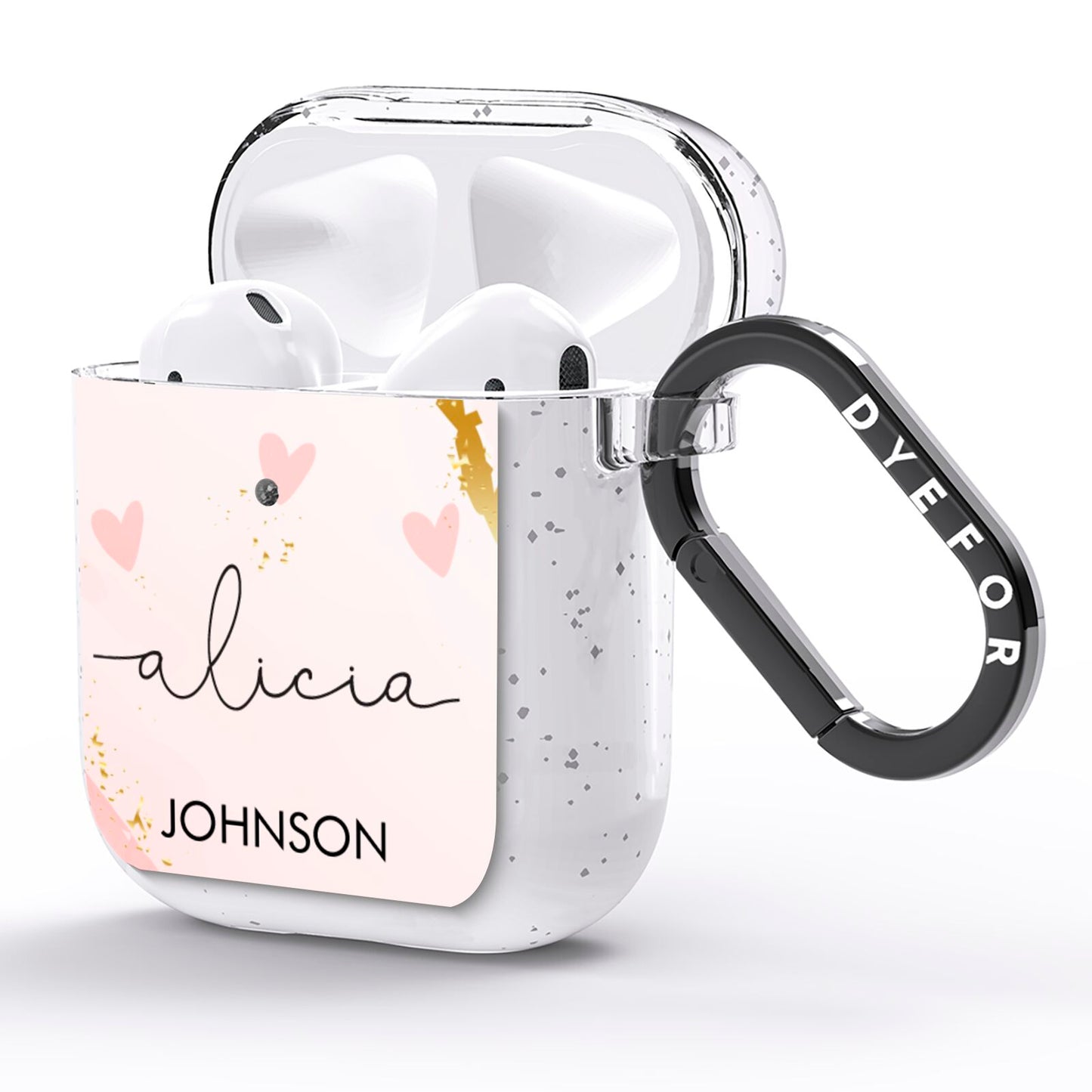 Personalised Pink Gold Marble Names AirPods Glitter Case Side Image