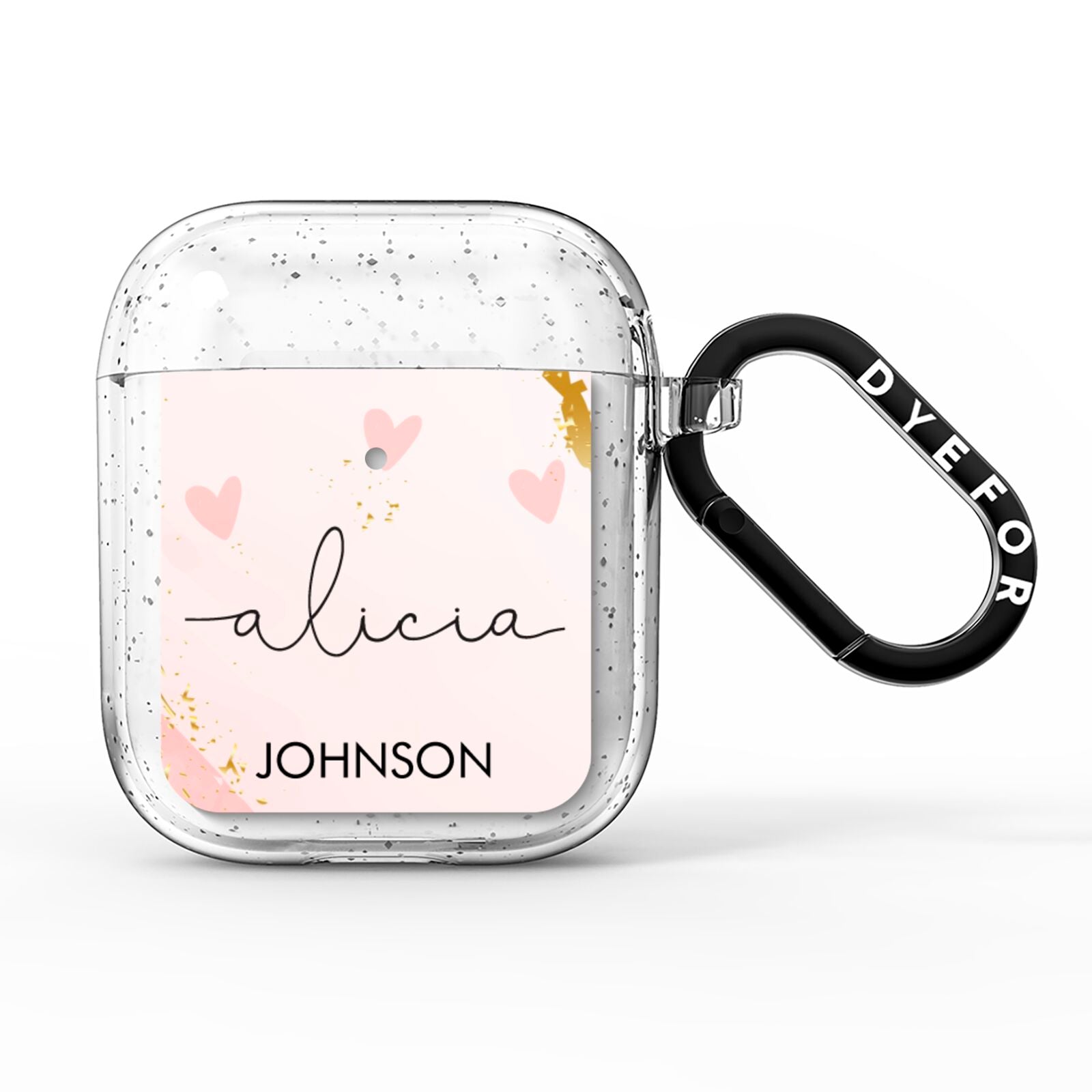 Personalised Pink Gold Marble Names AirPods Glitter Case