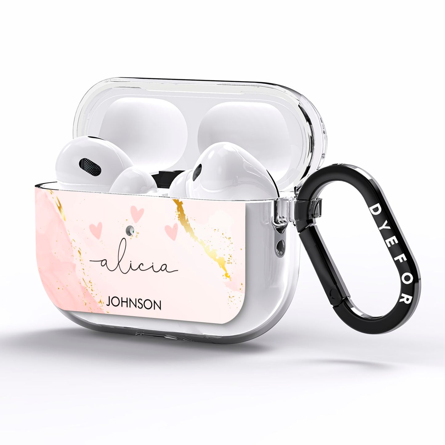 Personalised Pink Gold Marble Names AirPods Pro Clear Case Side Image