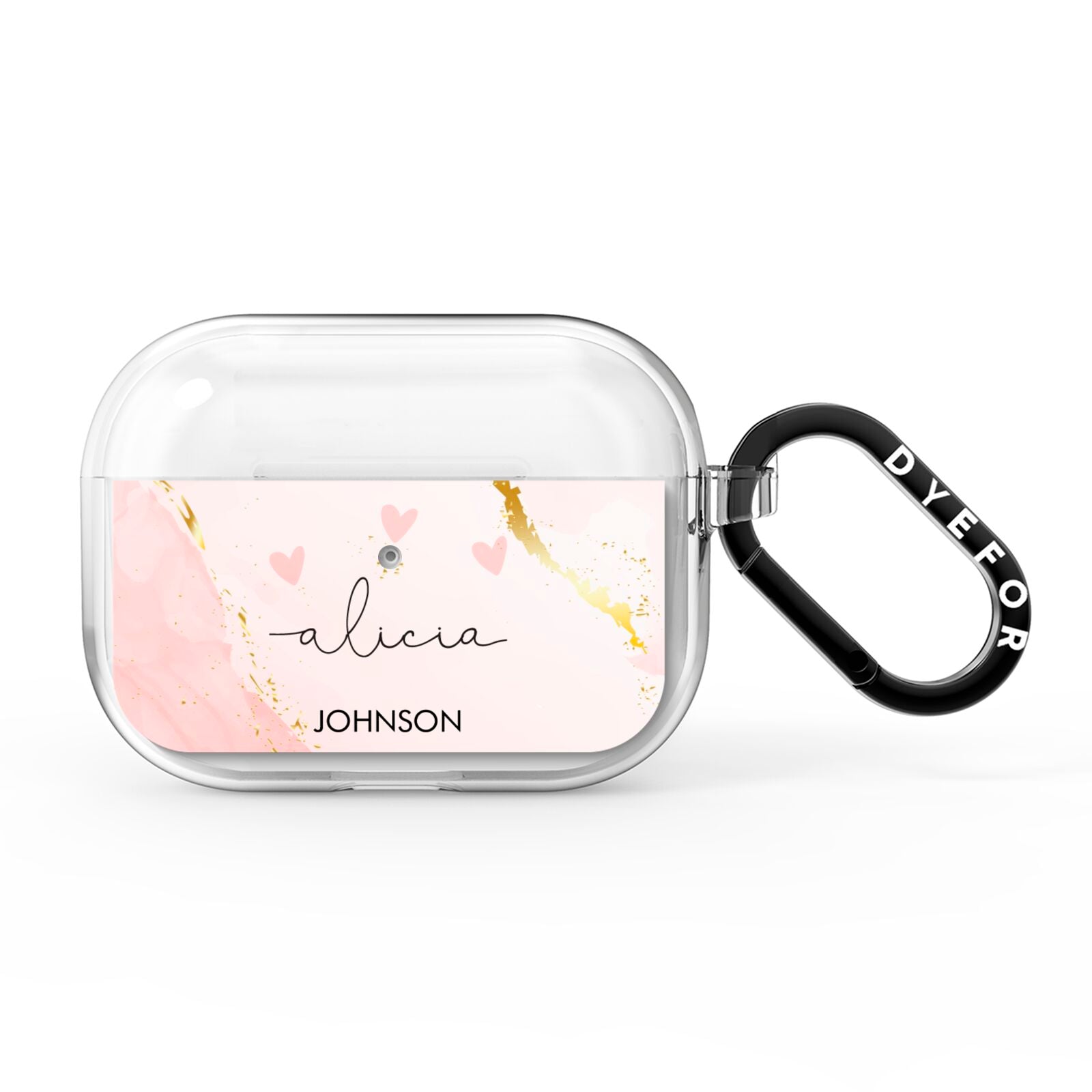 Personalised Pink Gold Marble Names AirPods Pro Clear Case