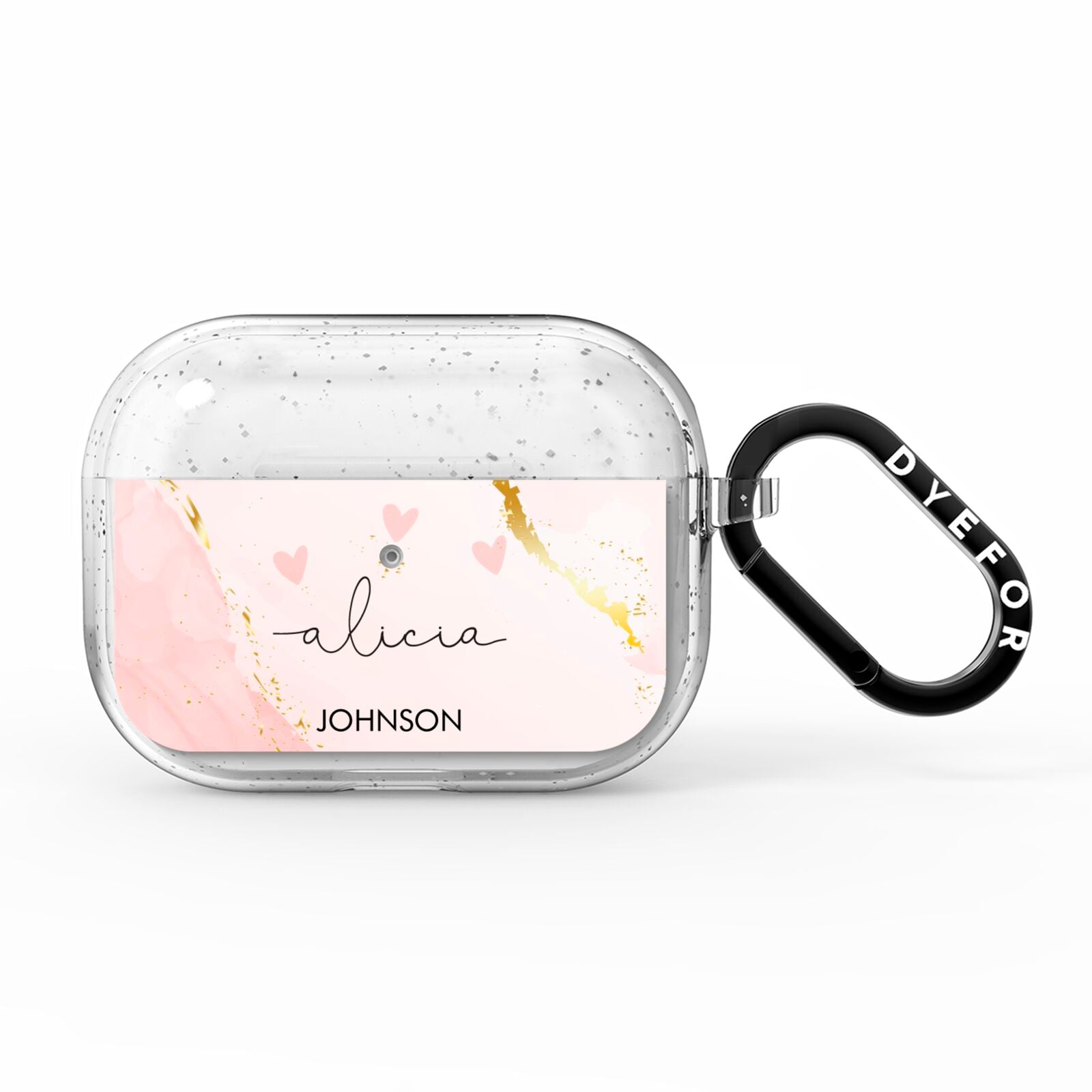 Personalised Pink Gold Marble Names AirPods Pro Glitter Case