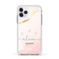 Personalised Pink Gold Marble Names Apple iPhone 11 Pro in Silver with White Impact Case