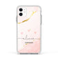 Personalised Pink Gold Marble Names Apple iPhone 11 in White with White Impact Case