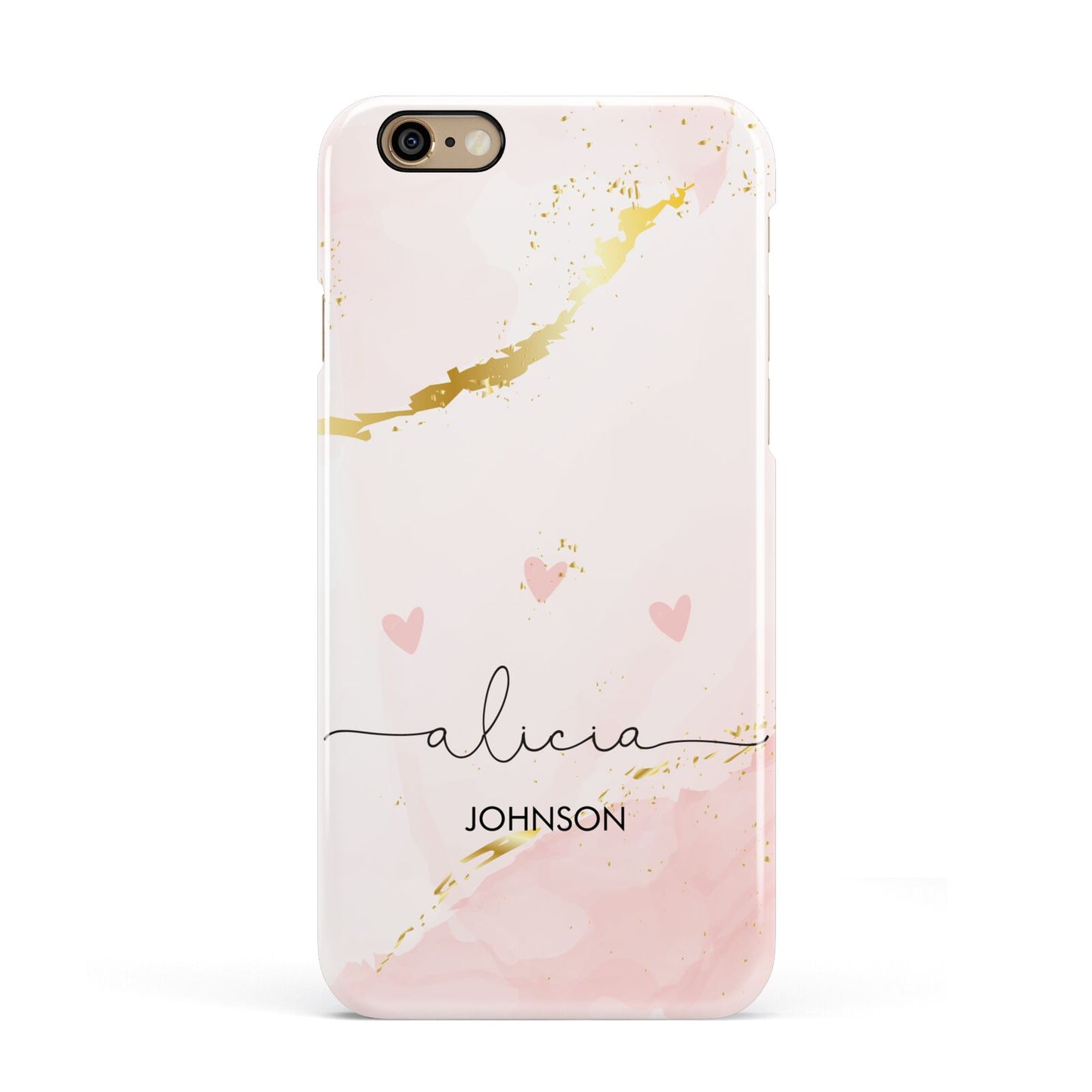 Personalised Pink Gold Marble Names Apple iPhone 6 3D Snap Case