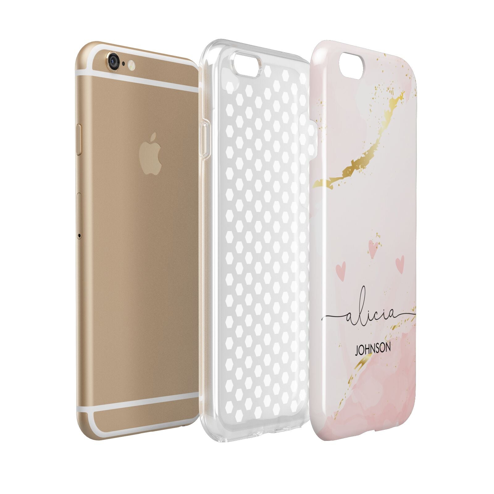 Personalised Pink Gold Marble Names Apple iPhone 6 3D Tough Case Expanded view