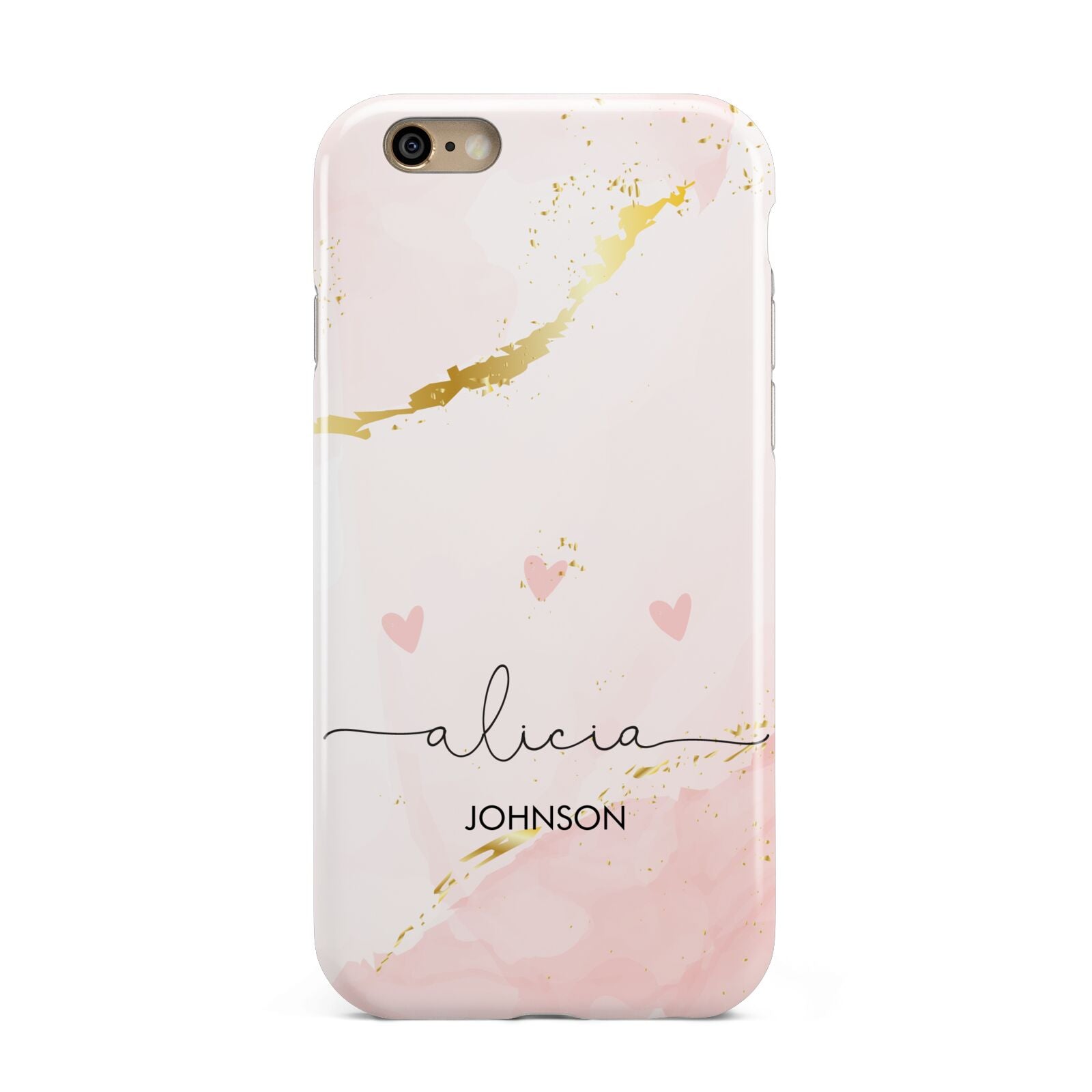 Personalised Pink Gold Marble Names Apple iPhone 6 3D Tough Case