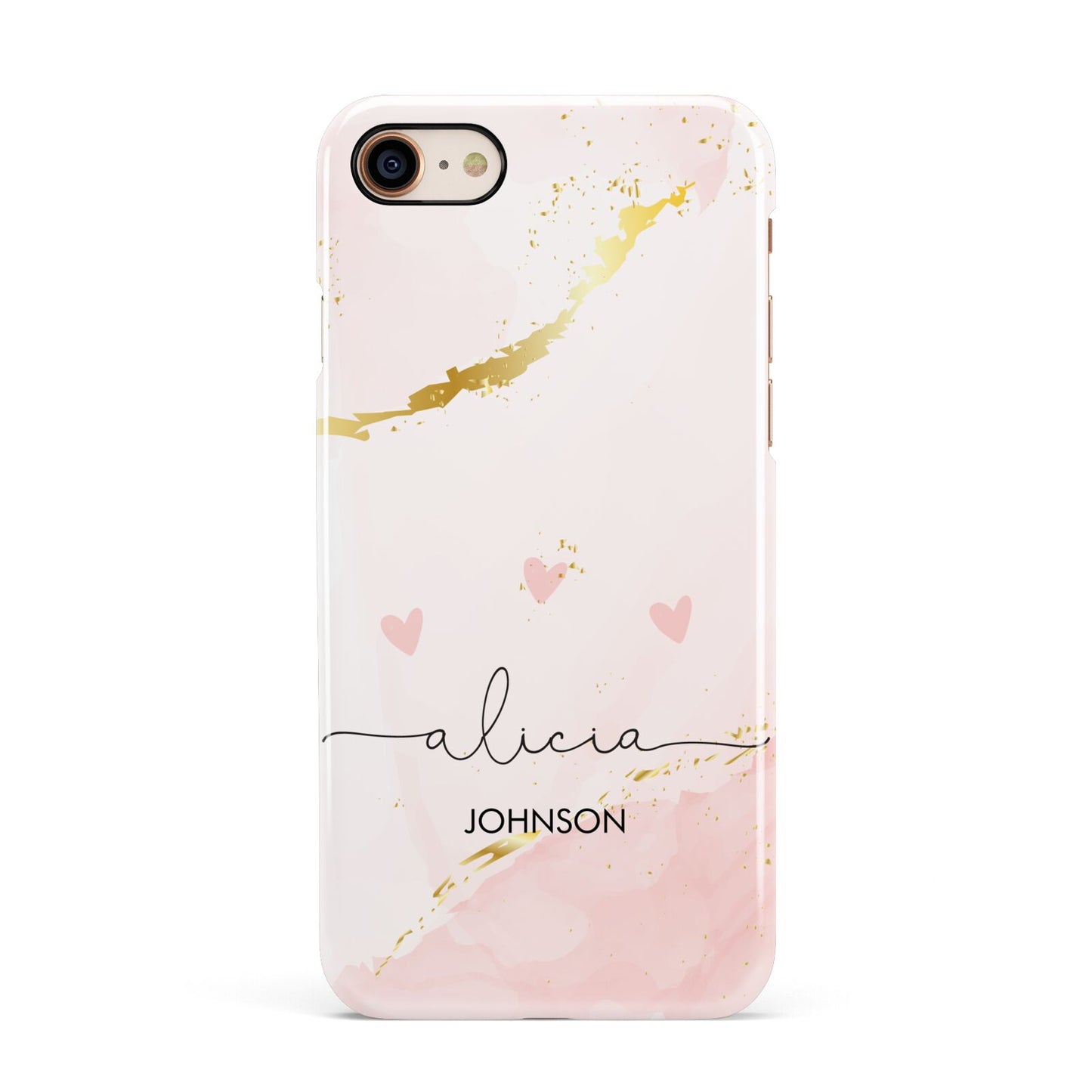 Personalised Pink Gold Marble Names Apple iPhone 7 8 3D Snap Case