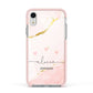 Personalised Pink Gold Marble Names Apple iPhone XR Impact Case Pink Edge on Silver Phone