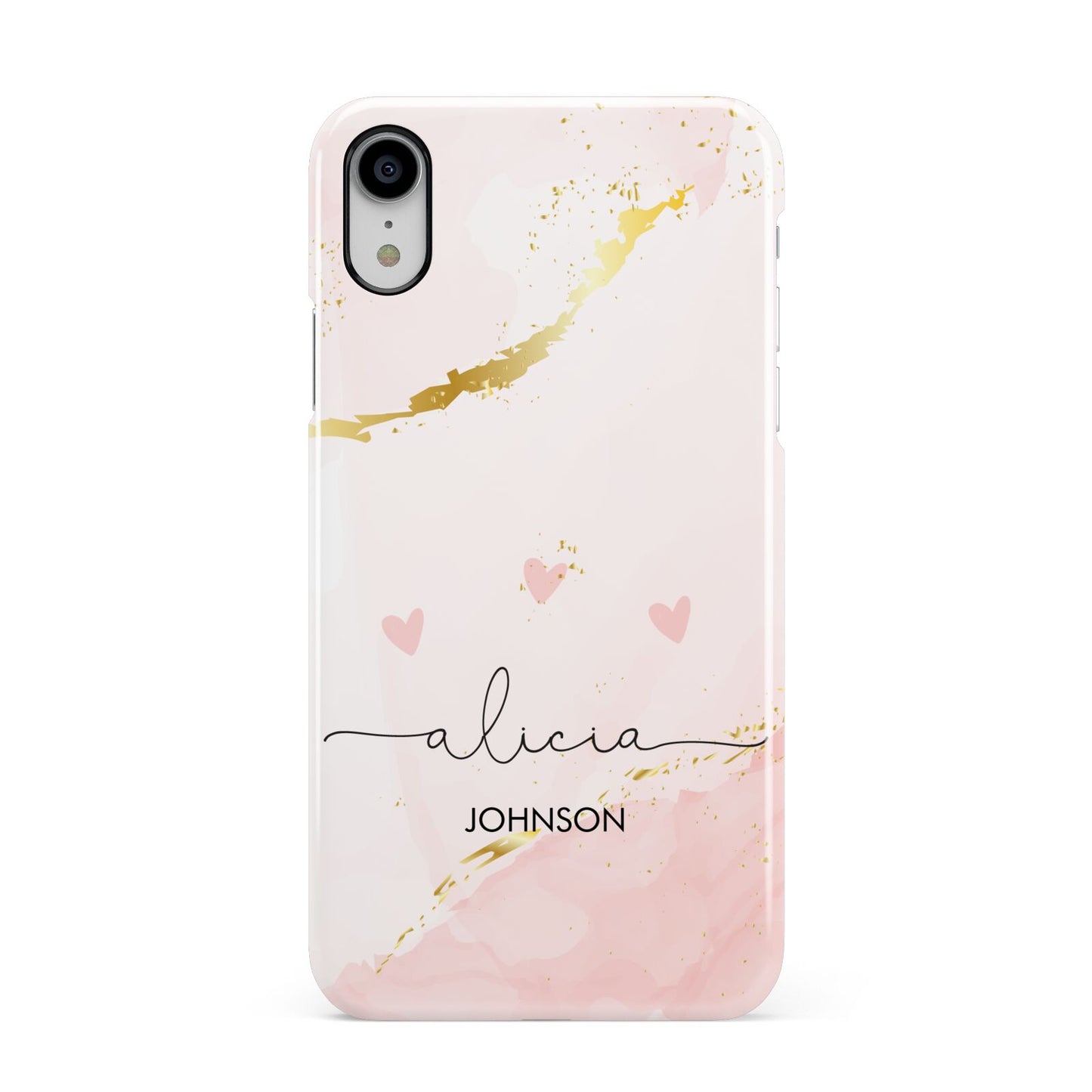 Personalised Pink Gold Marble Names Apple iPhone XR White 3D Snap Case