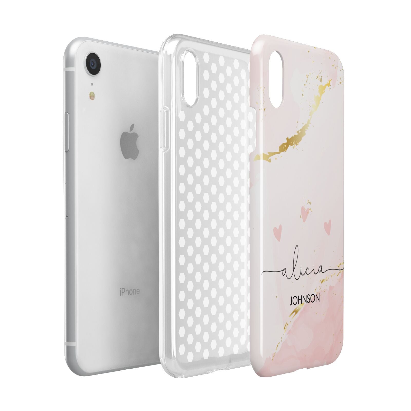 Personalised Pink Gold Marble Names Apple iPhone XR White 3D Tough Case Expanded view