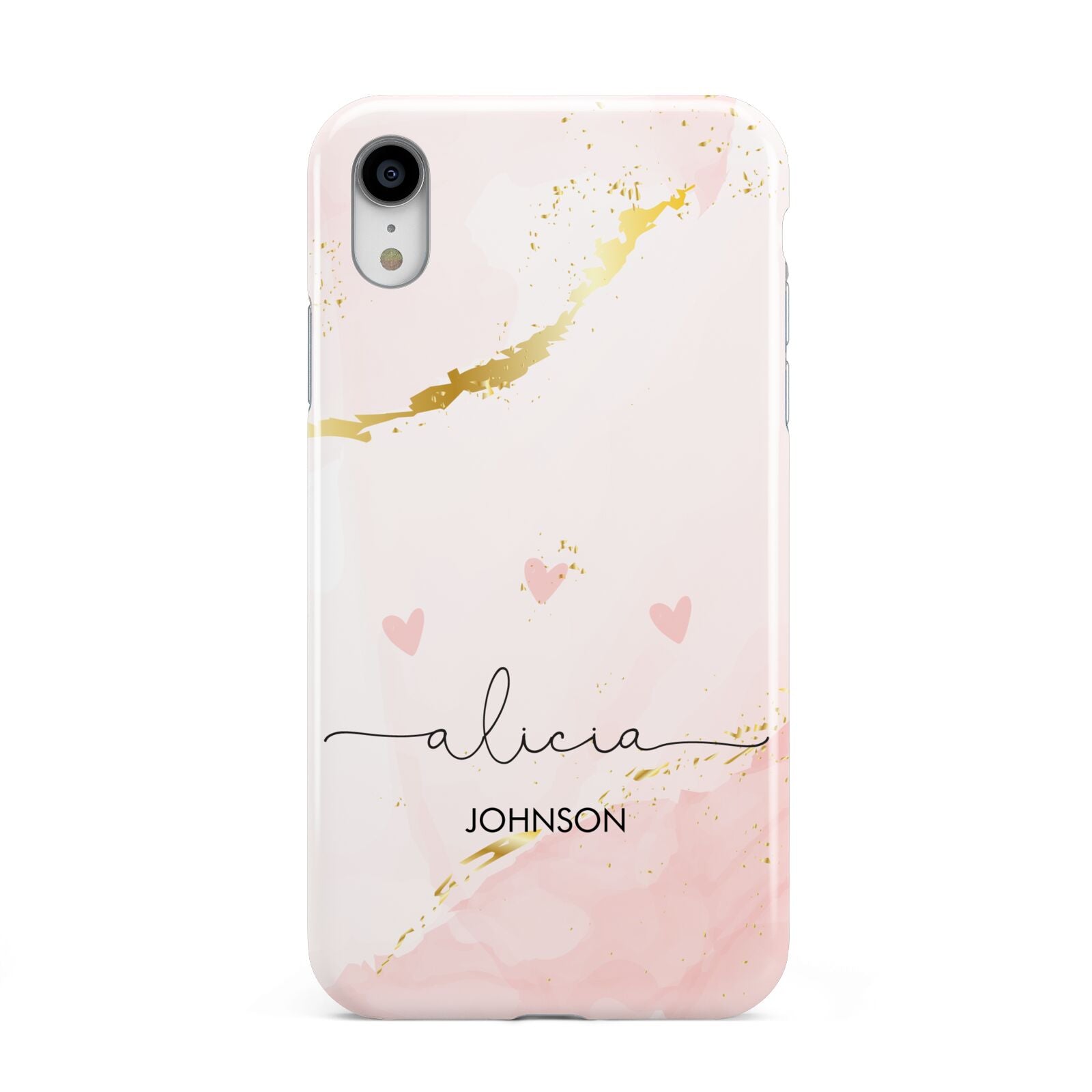 Personalised Pink Gold Marble Names Apple iPhone XR White 3D Tough Case
