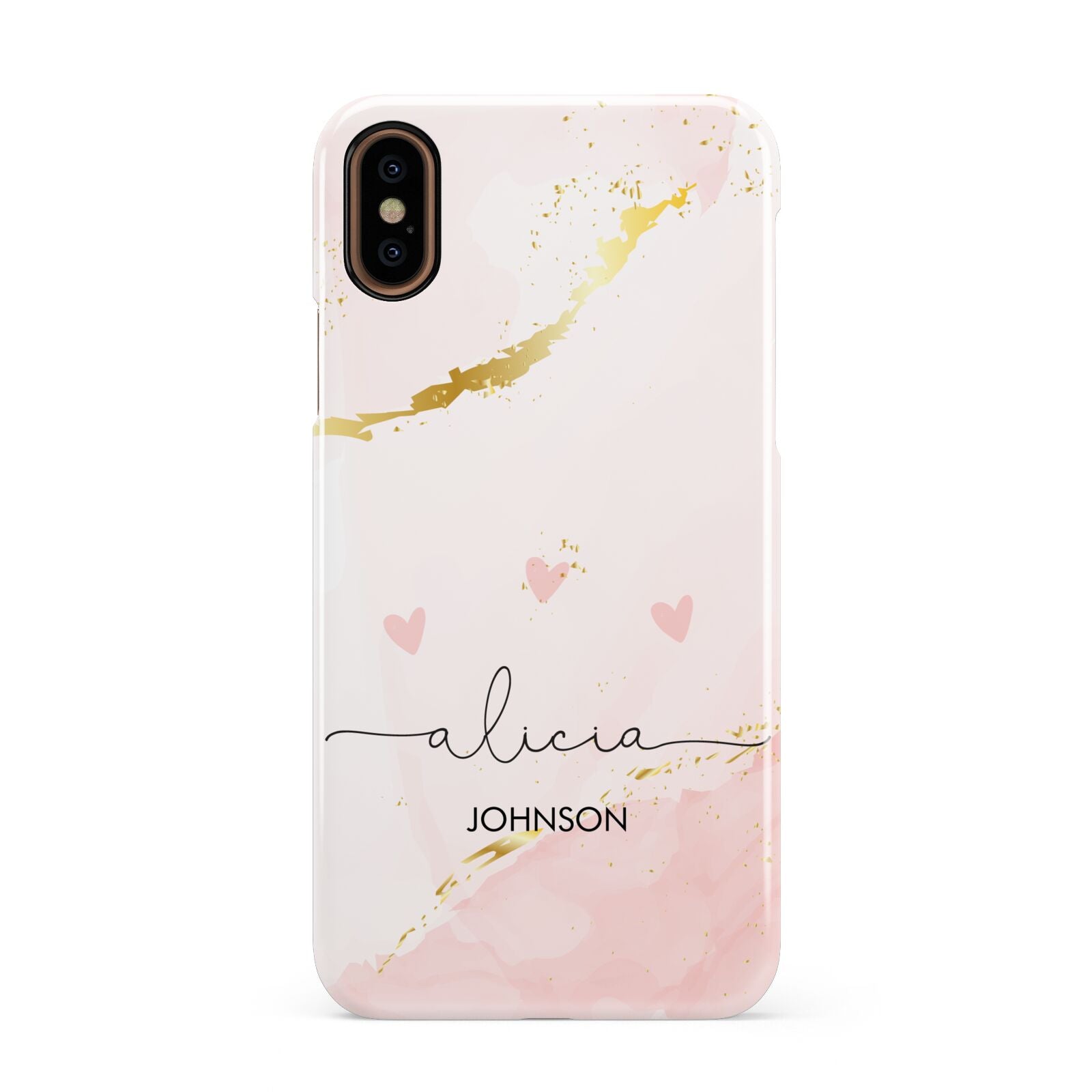 Personalised Pink Gold Marble Names Apple iPhone XS 3D Snap Case